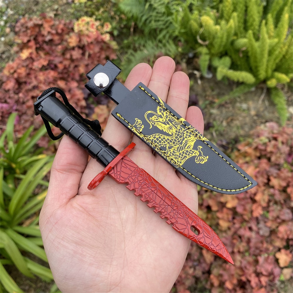 Fake Prop M9 Bayonet Crimson Web Blunt Dagger With Leather Case 16CM/6.3"