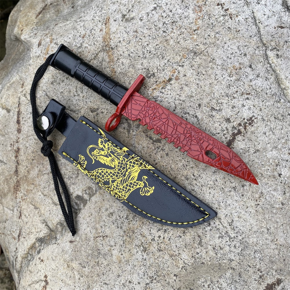 Fake Prop M9 Bayonet Crimson Web Blunt Dagger With Leather Case 16CM/6.3"