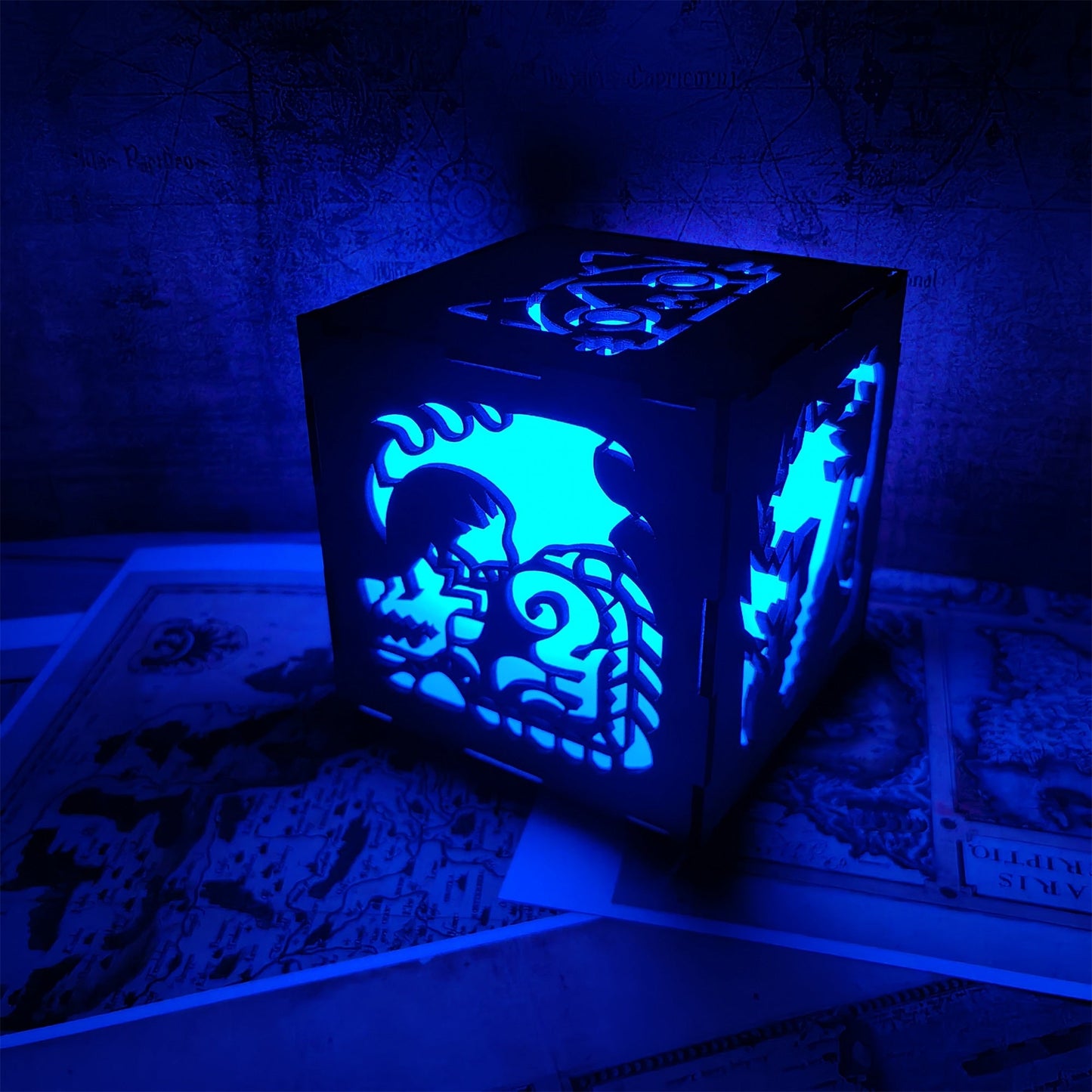 MH Dragon Cat Wood Cube Light Desk Decor