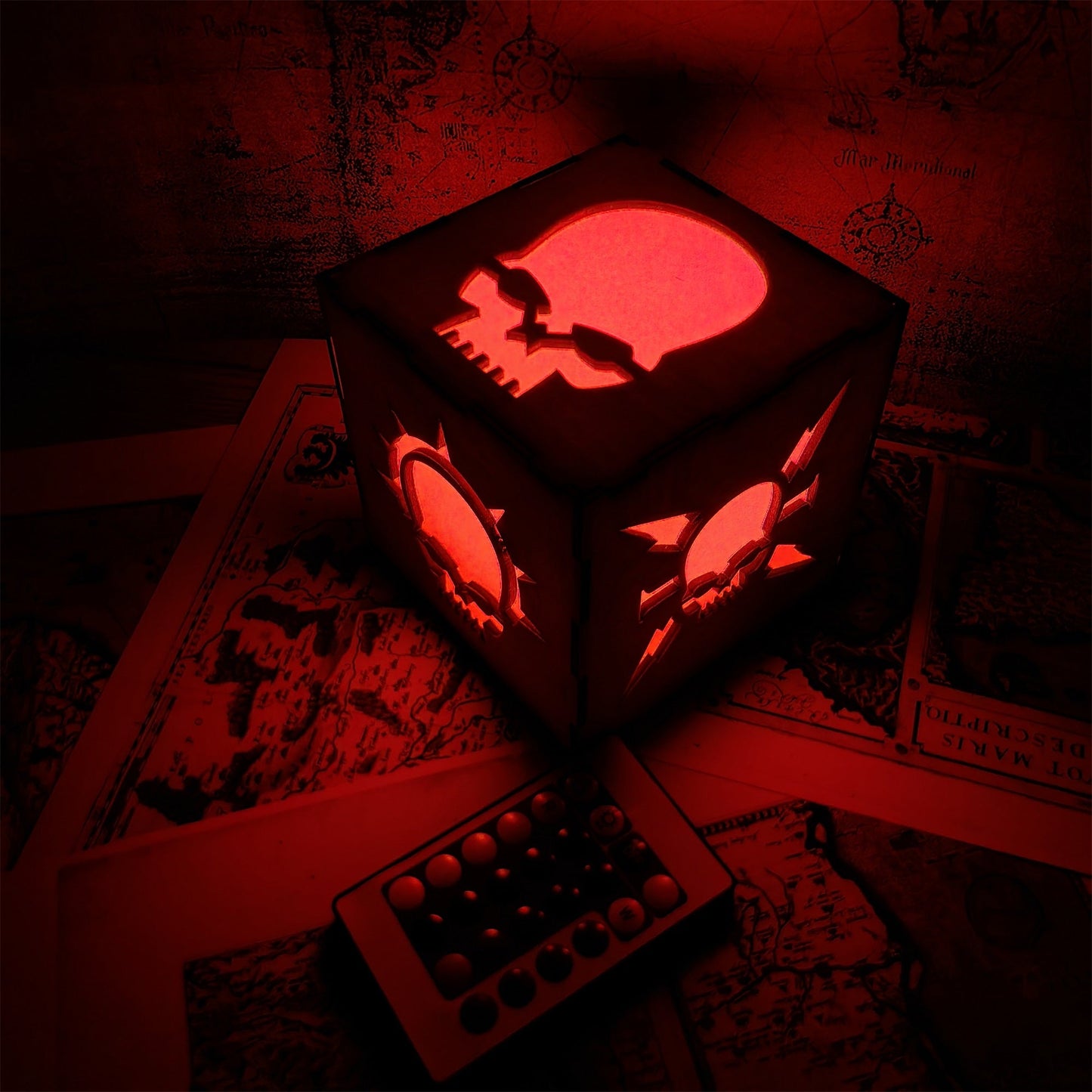 MH Skull Pattern Wood Cube Light Desk Decor