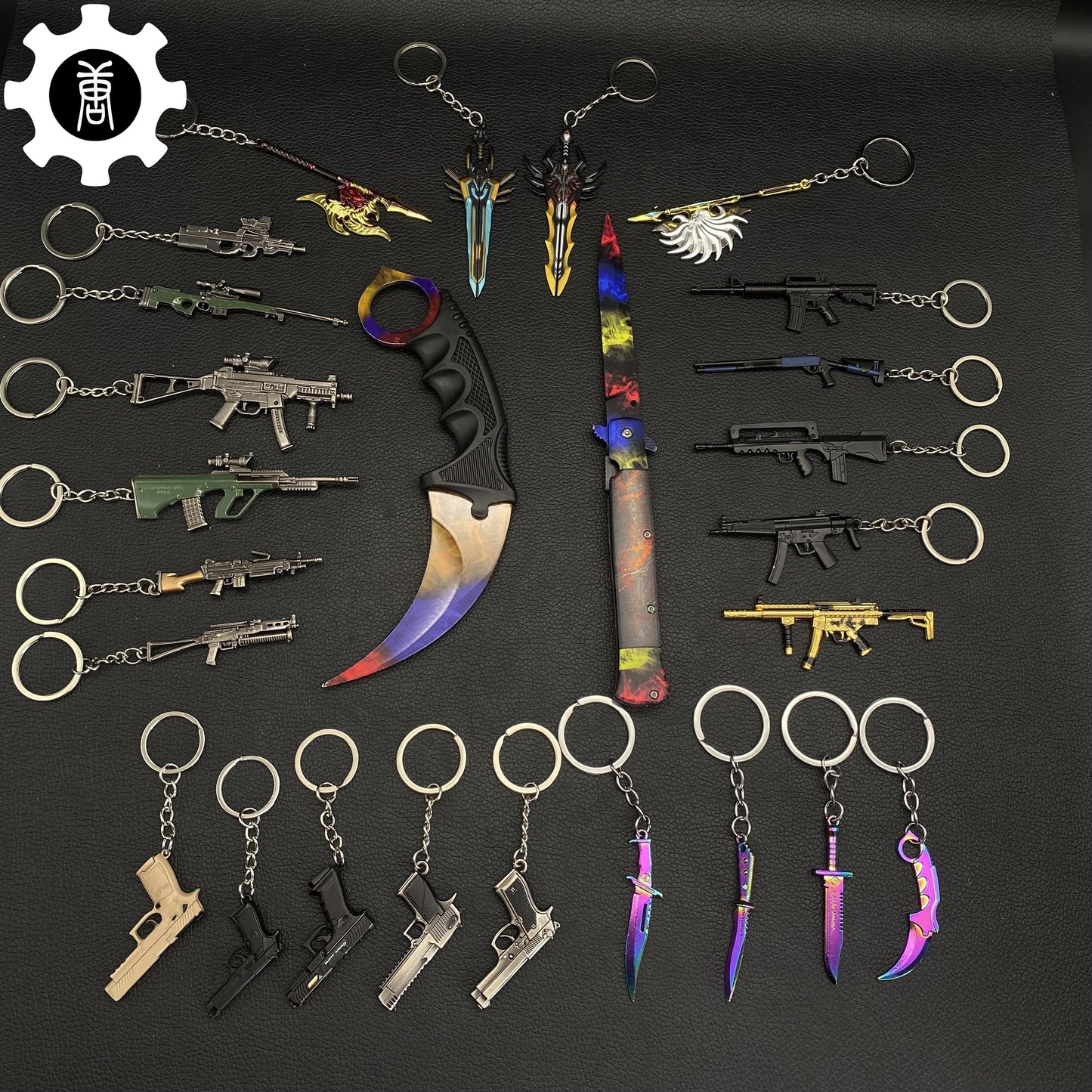 Marble Fade Skin Stiletto Knife Karambit Stickers 4 Keychains Random AK Gift Box