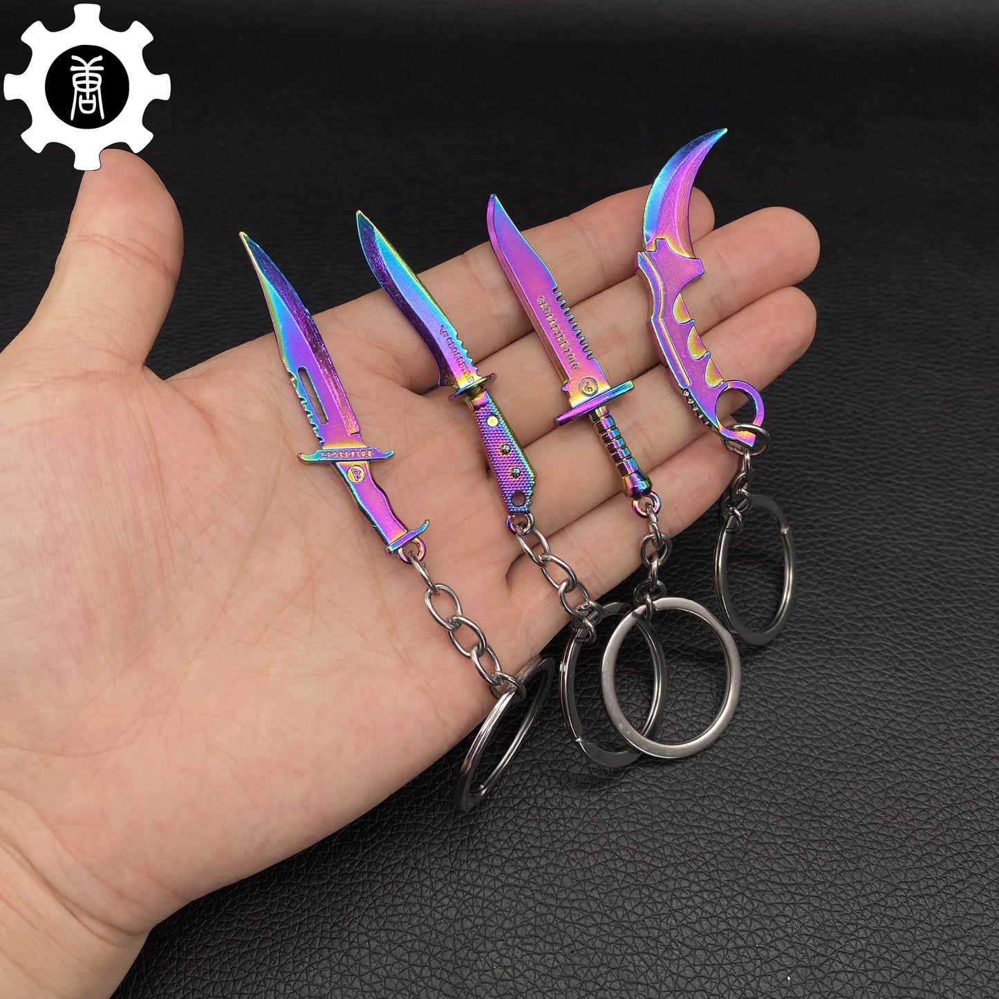 Marble Fade Balisong Karambit Stickers Keychains Mini AK Gift Case