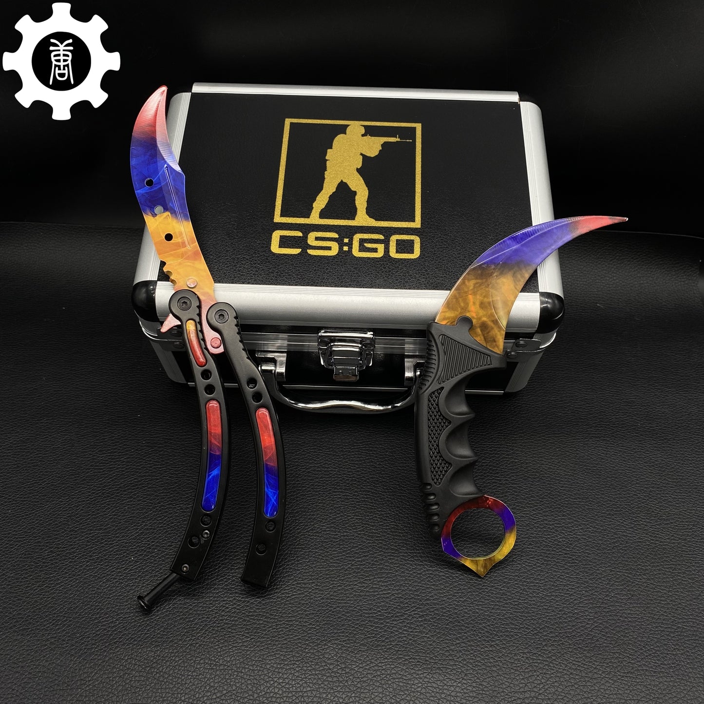 Marble Fade Balisong Karambit Stickers Keychains Mini AK Gift Case