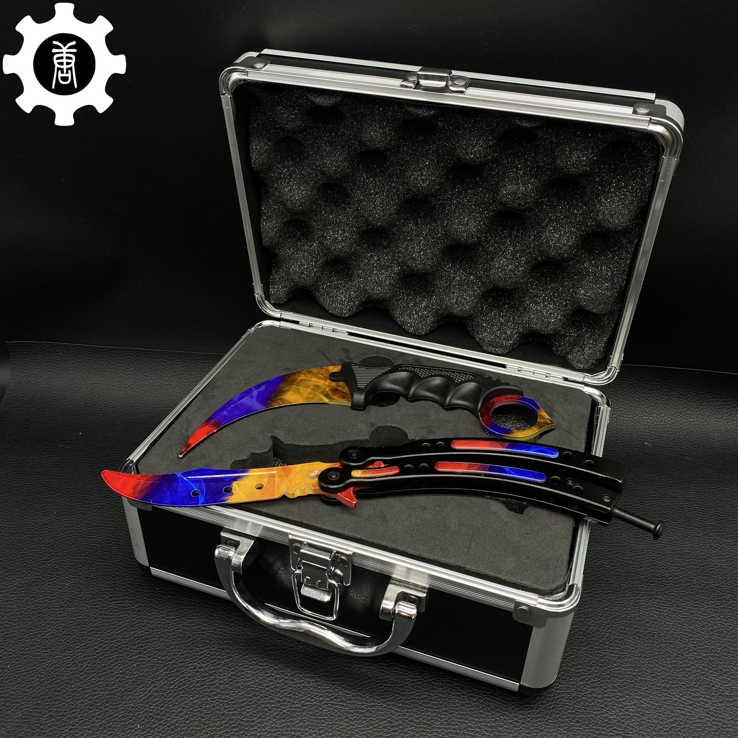 Marble Fade Balisong Karambit Stickers Keychains Mini AK Gift Case