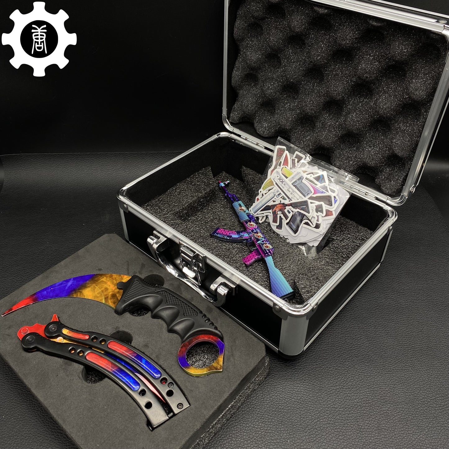 Marble Fade Balisong Karambit Stickers Keychains Mini AK Gift Case