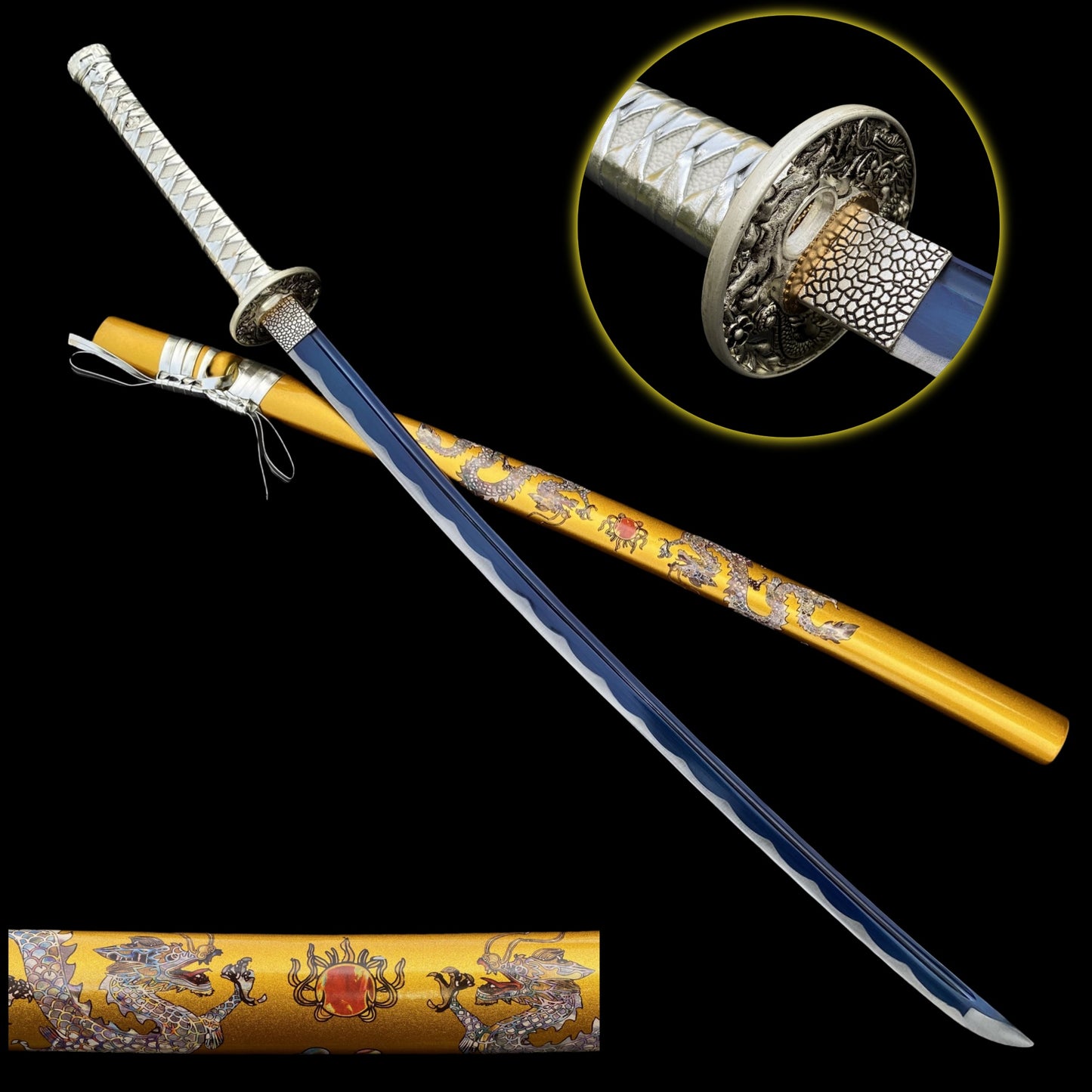 Life-size Yellow Dragon Design Samurai Katana Replica