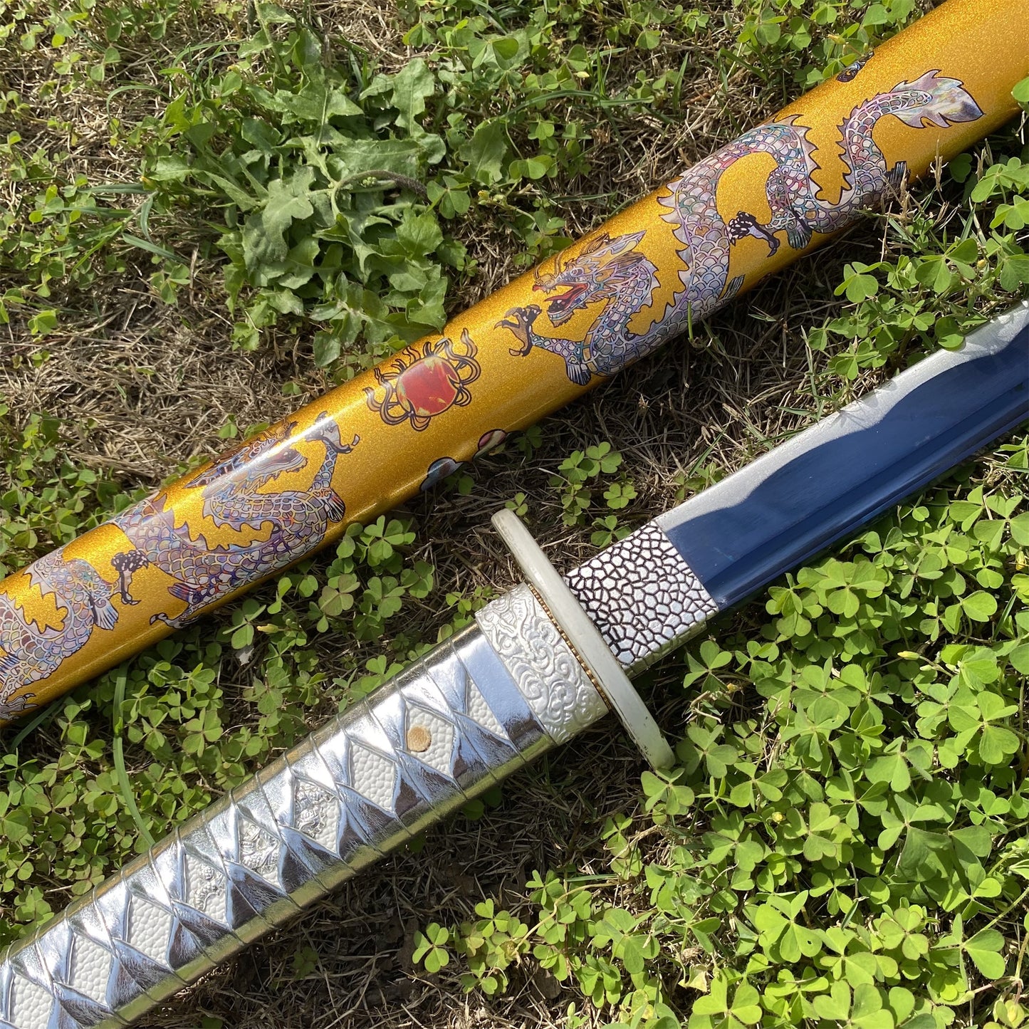 Life-size Yellow Dragon Design Samurai Katana Replica