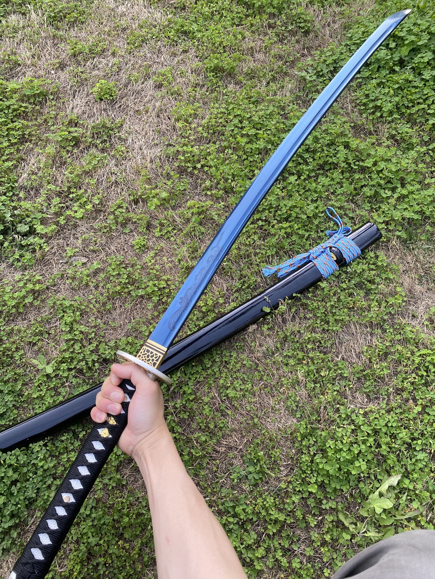 Blue Dragon Blade Samurai Katana - Dragon Engraved Blade