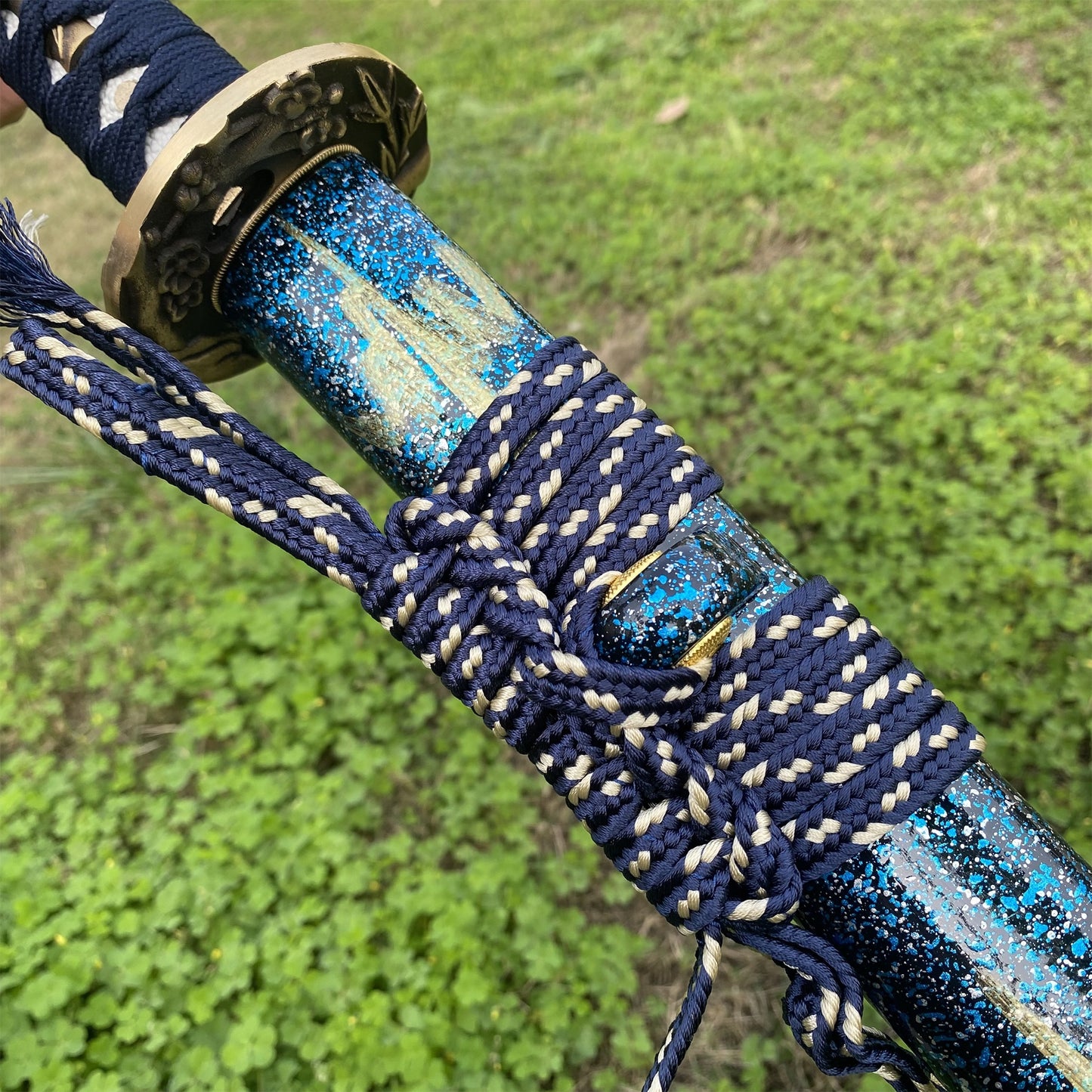 Plum Blossom Tsuba Red Damascus Steel Samurai Katana