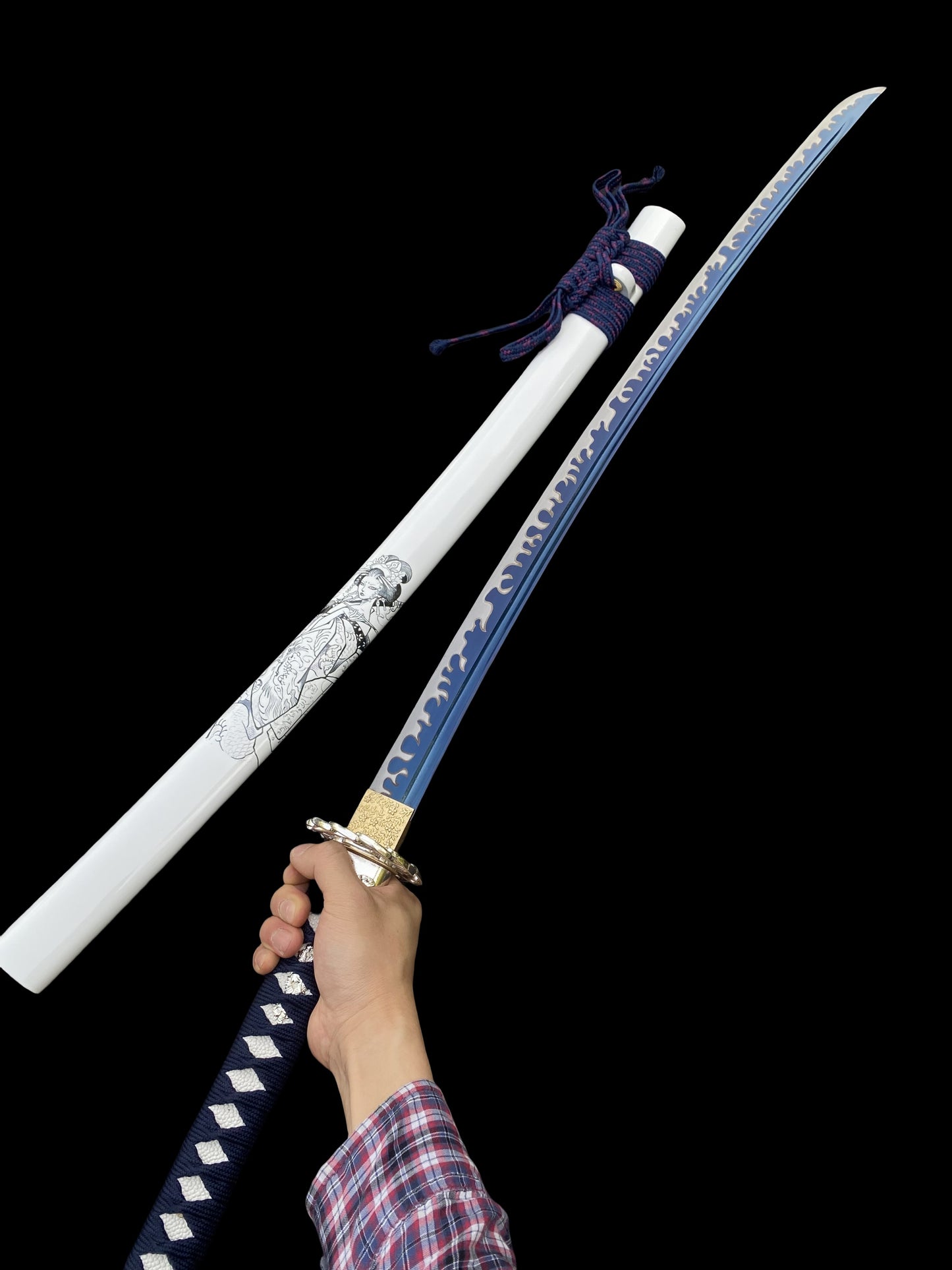 Japanese Katana Life-size Silver Lock Dancing Maiden Katana Replica