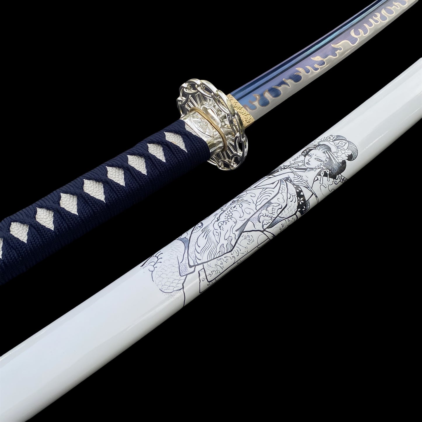Japanese Katana Life-size Silver Lock Dancing Maiden Katana Replica