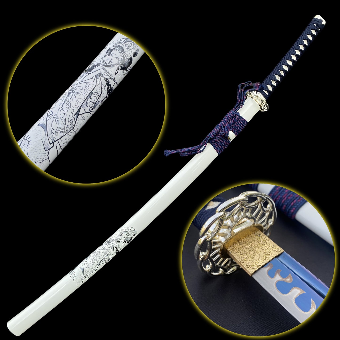 Japanese Katana Life-size Silver Lock Dancing Maiden Katana Replica
