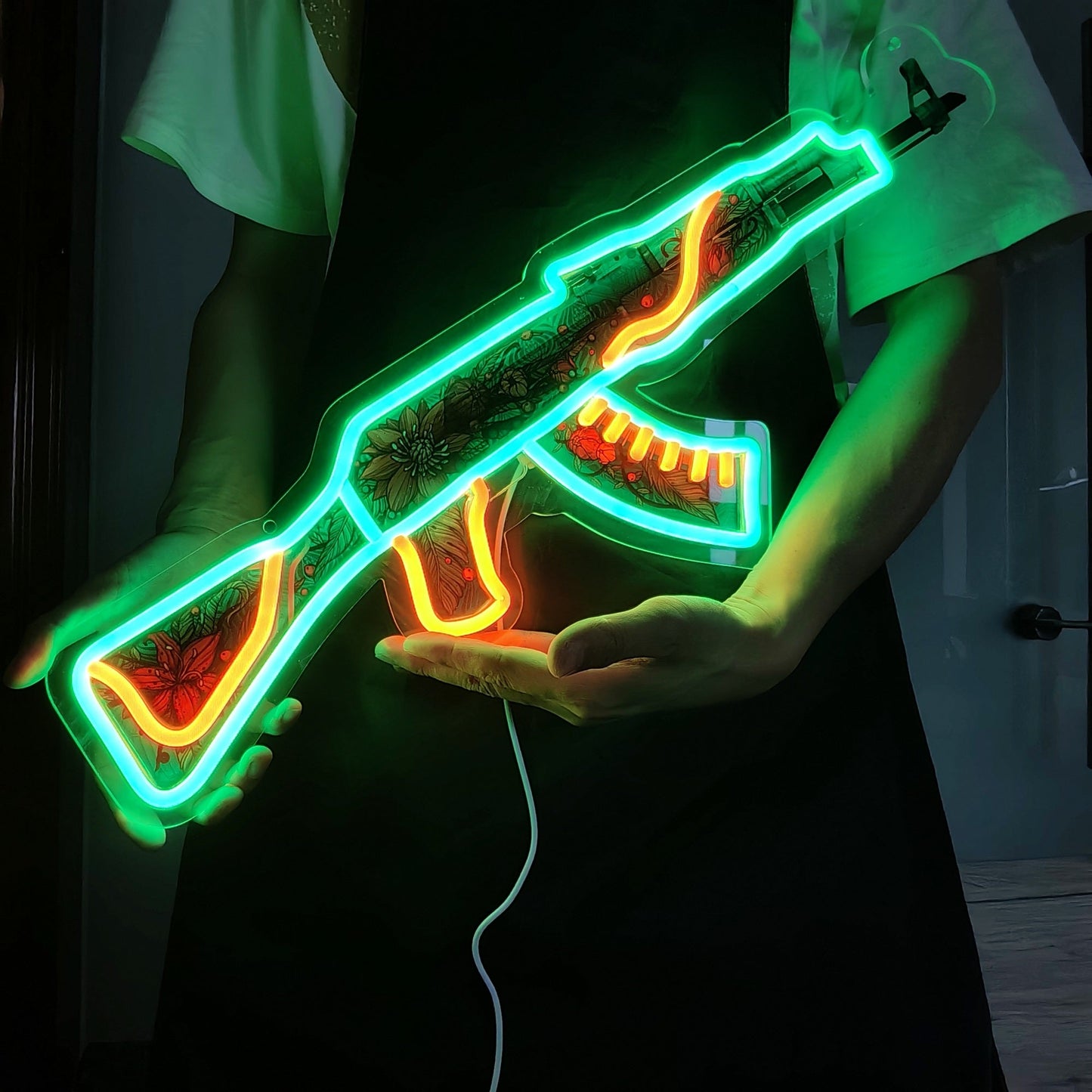AK47 Wild Lotus 3D Colorful Neon Light Wall Sign Decor