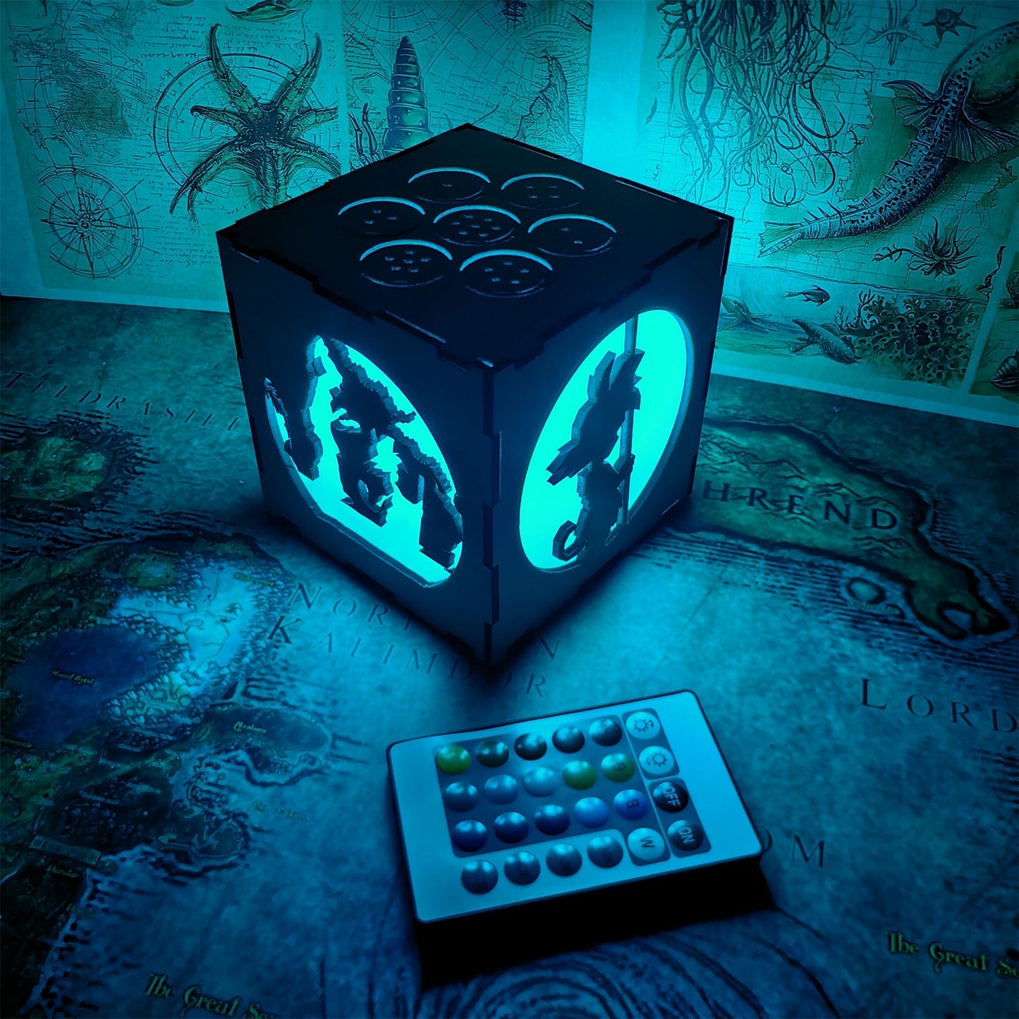 WuKong Monkey King Wood Cube Led Light Desk Decor