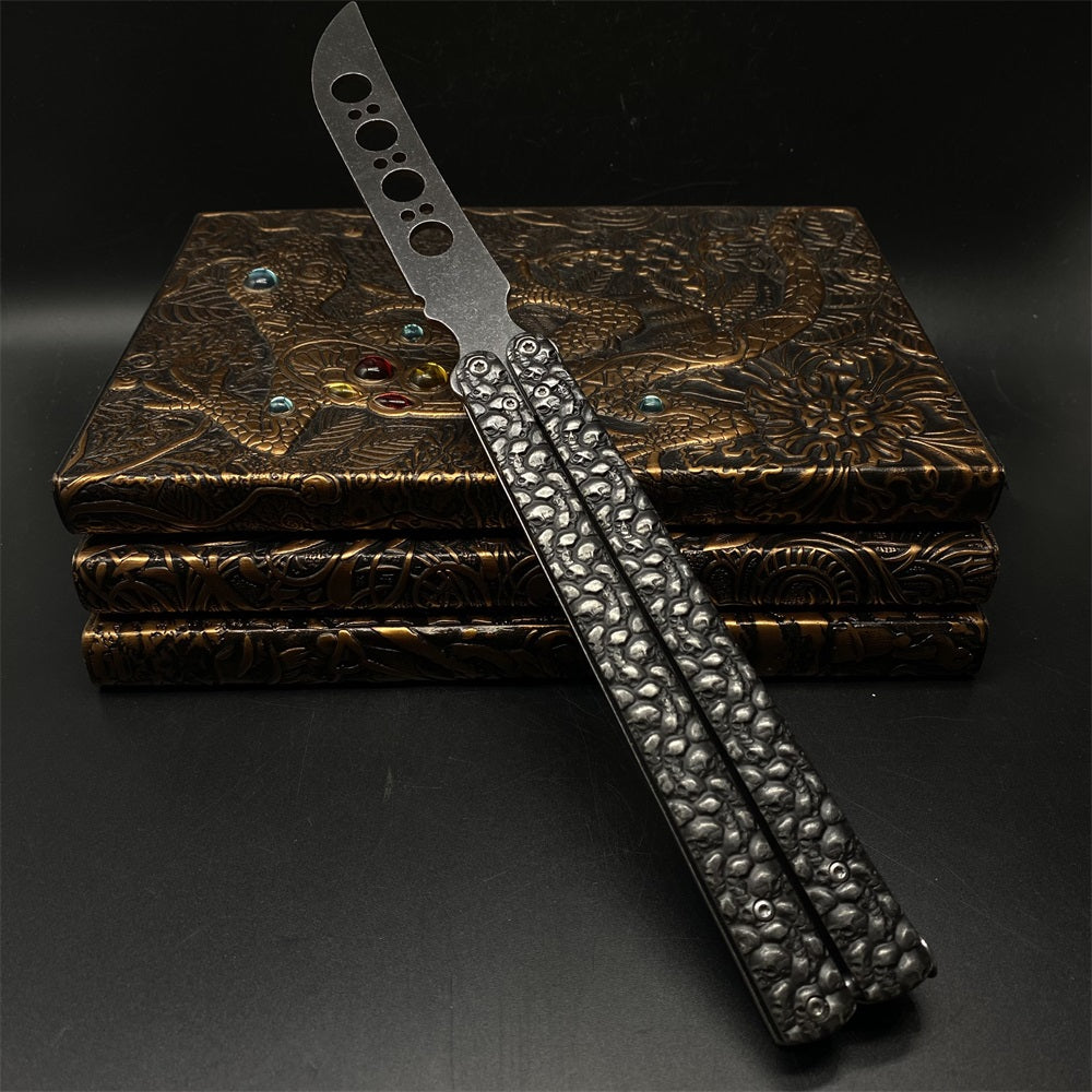 3D Skeleton Skull Relief Balisong Butterfly Knife Trainer