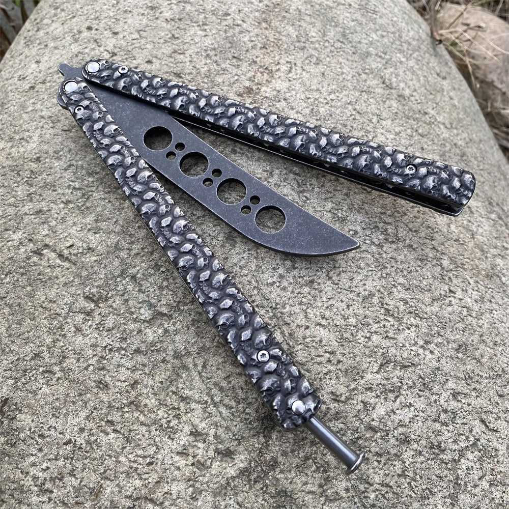 3D Skeleton Skull Relief Balisong Butterfly Knife Trainer