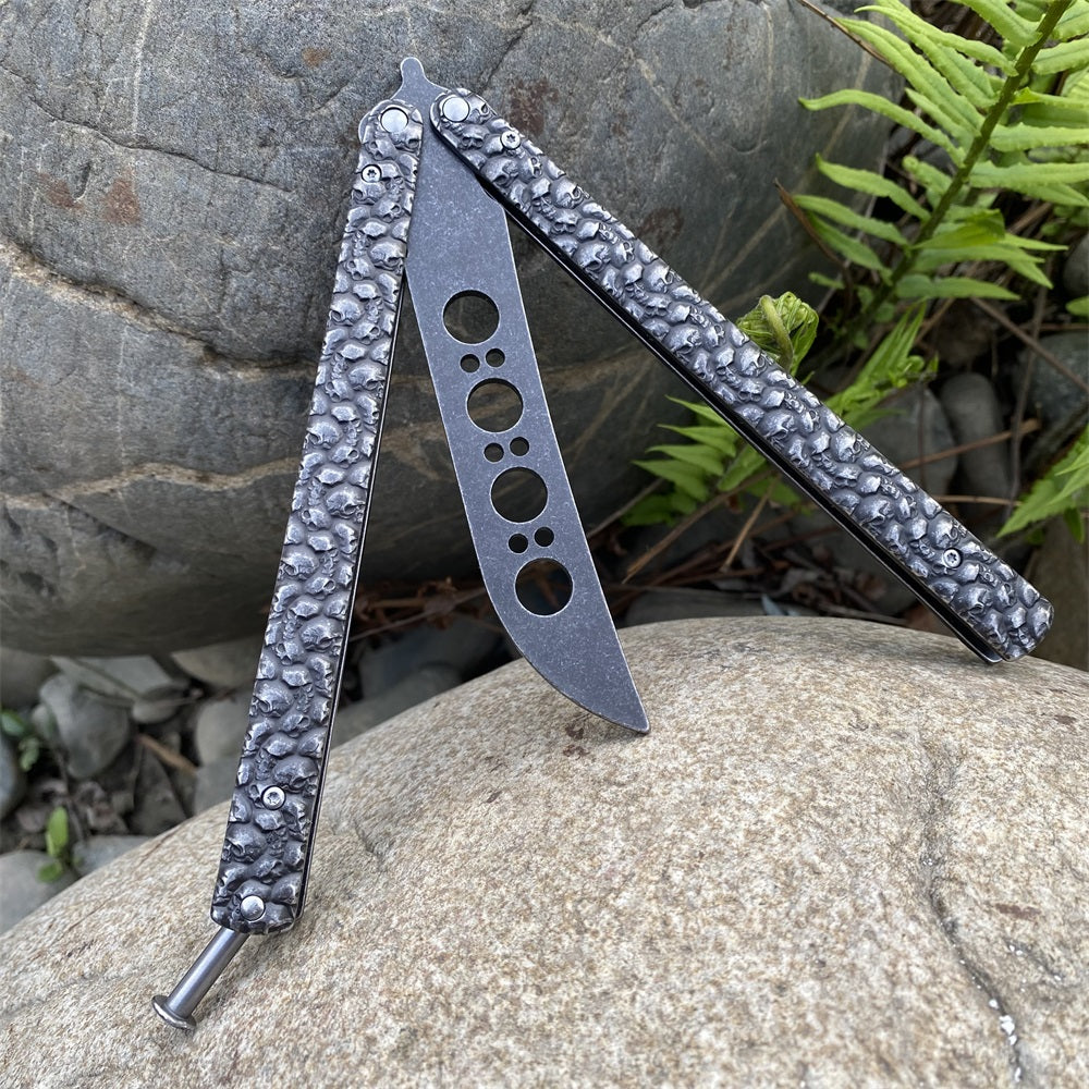 3D Skeleton Skull Relief Balisong Butterfly Knife Trainer