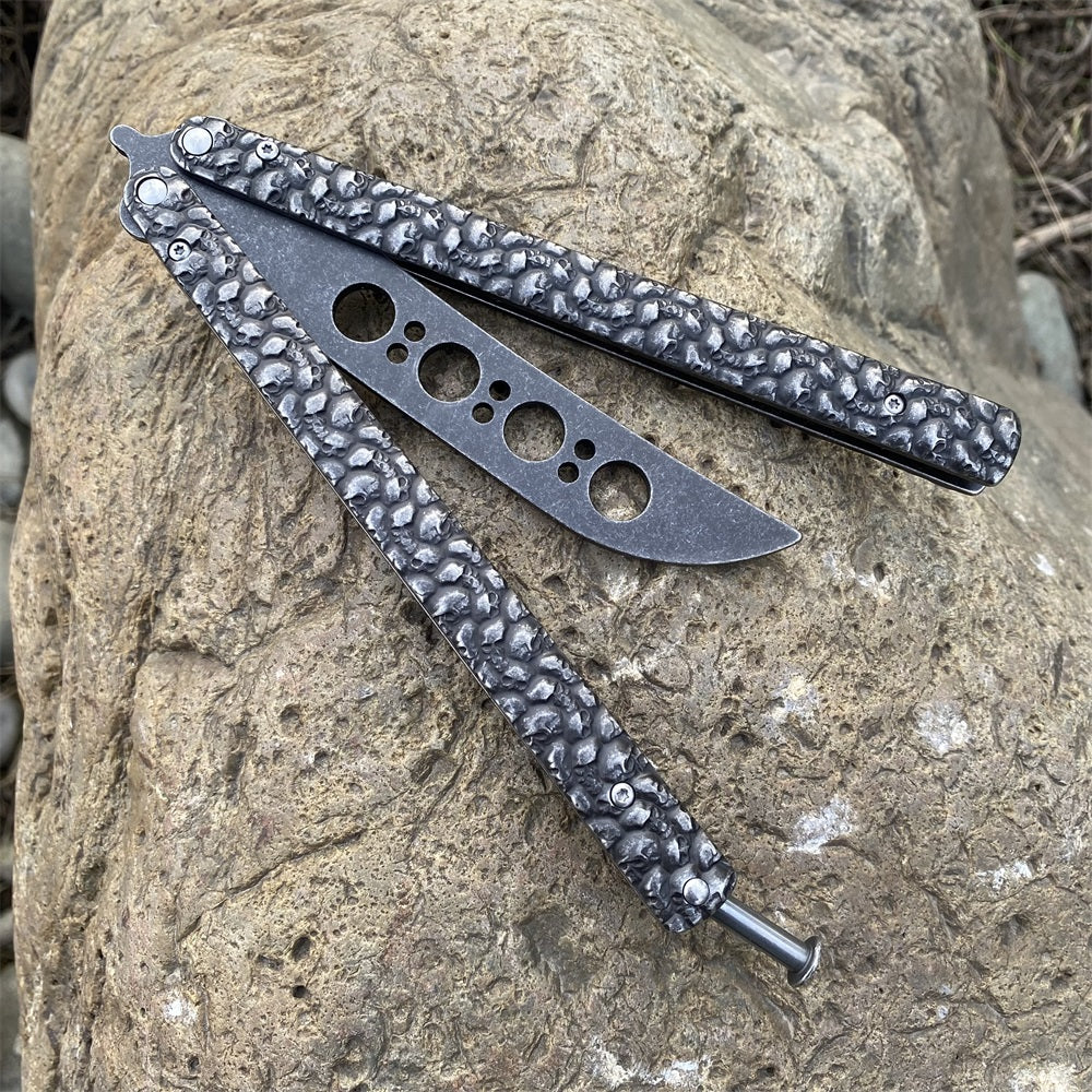 3D Skeleton Skull Relief Balisong Butterfly Knife Trainer