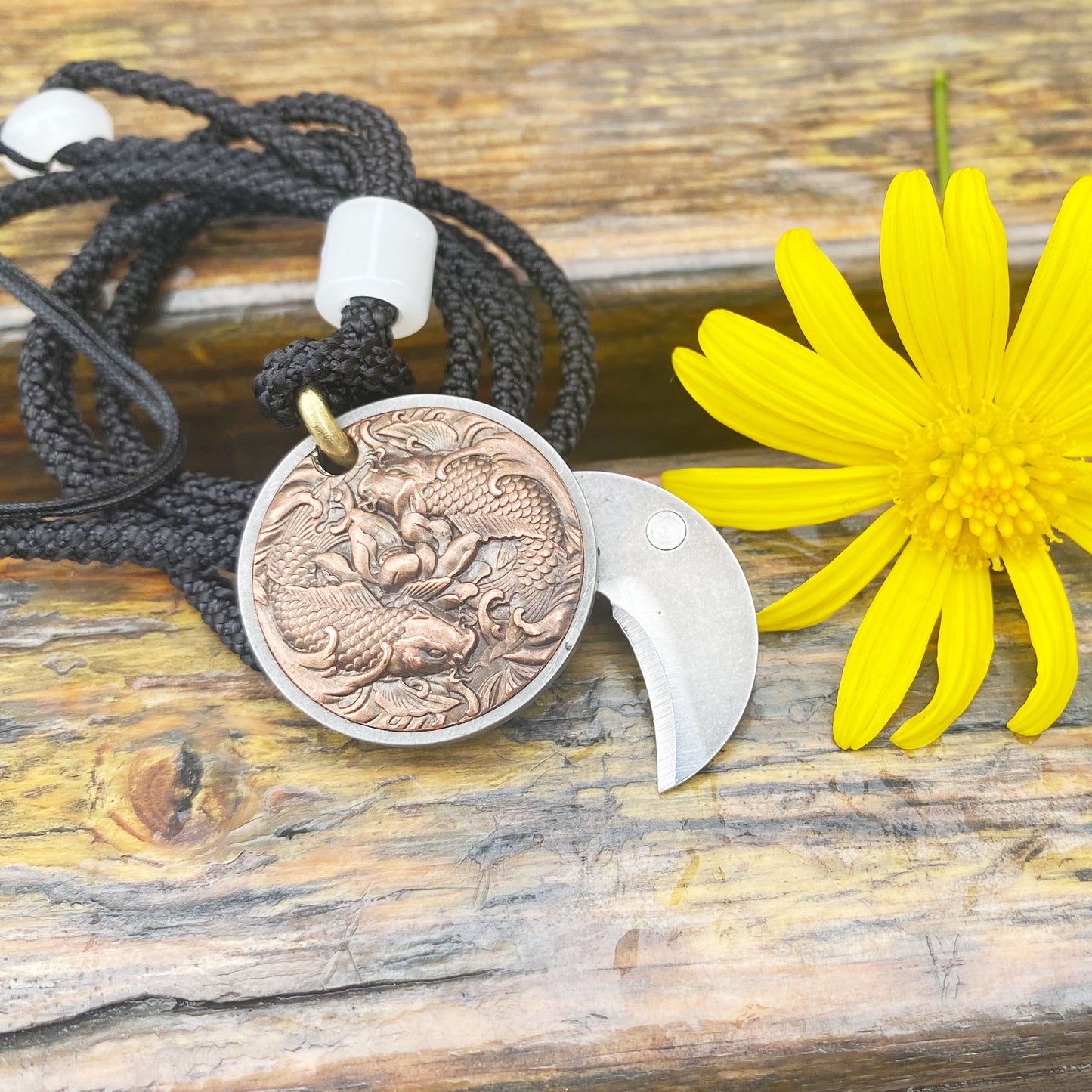 Chinese Style Goldfish Coin Knife Ocean Inspired Necklace EDC Tool