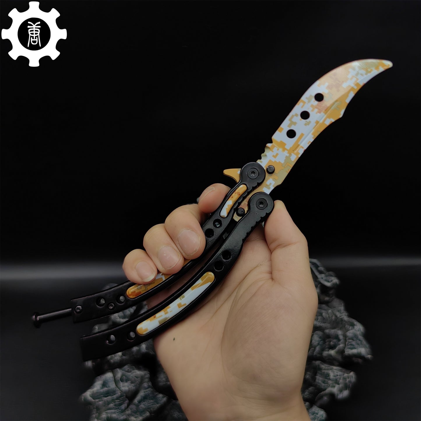 Game Butterfly Knife Desert Camouflage Pattern Metal Balisong