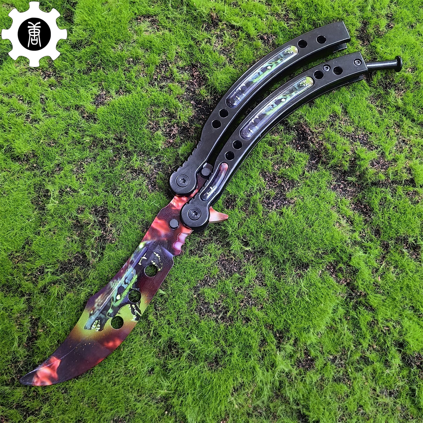 Metal Butterfly Knife Three Wolves Pattern Balisong Game Prop