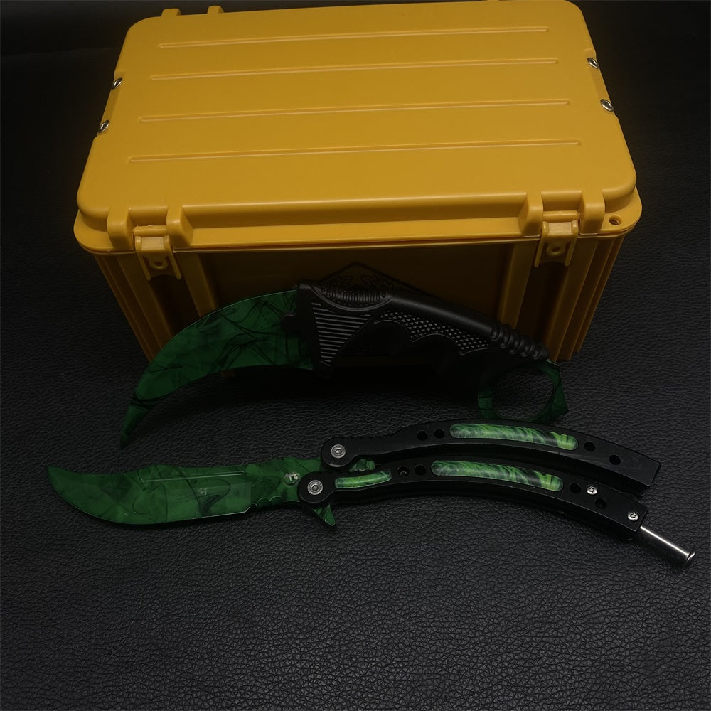 Fade Doppler Lore Case Hardened Gamma Case Balisong Karambit 2 in 1 Gift Box
