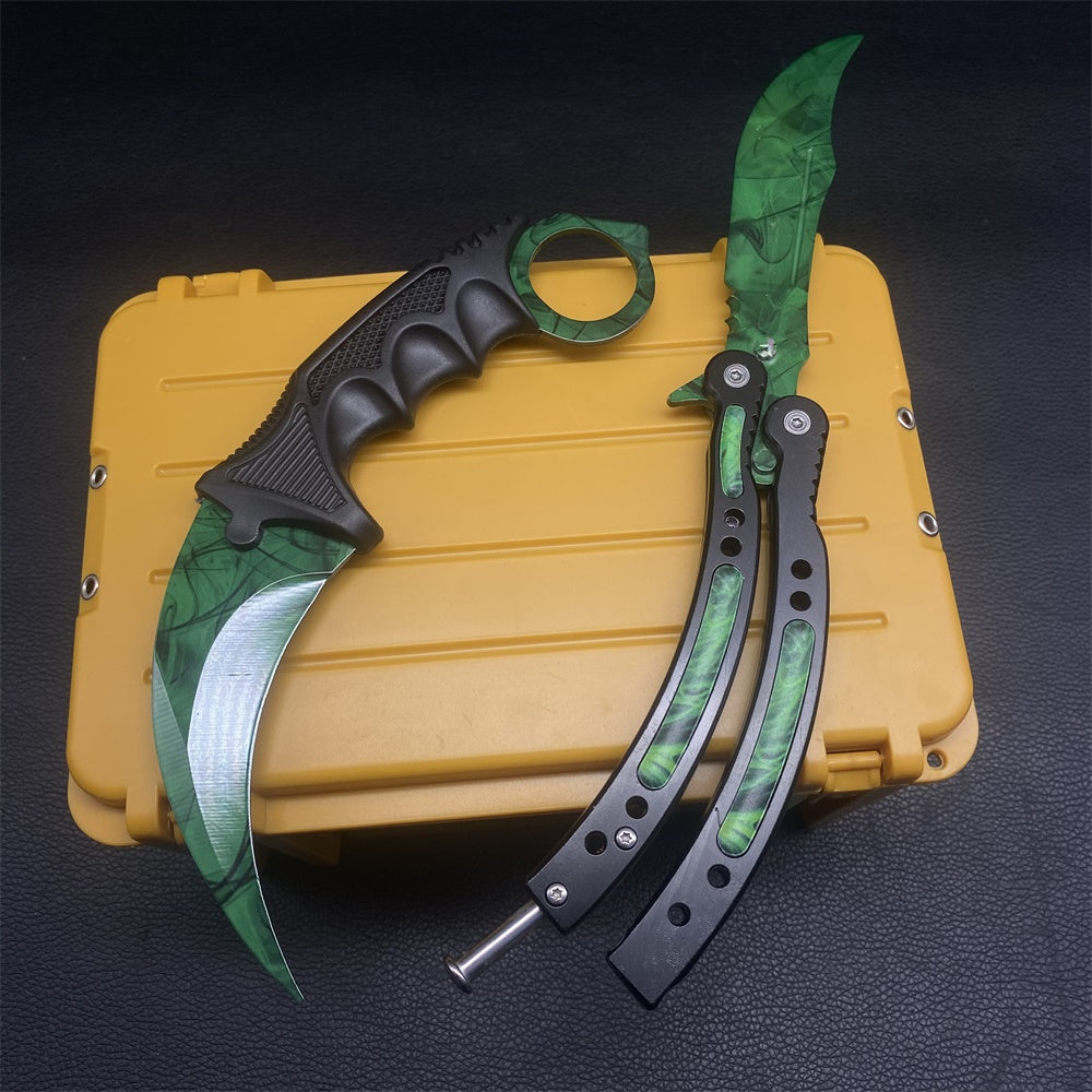 Fade Doppler Lore Case Hardened Gamma Case Balisong Karambit 2 in 1 Gift Box