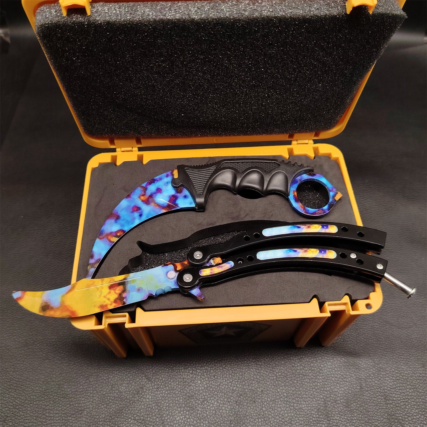 Fade Doppler Lore Case Hardened Gamma Case Balisong Karambit 2 in 1 Gift Box