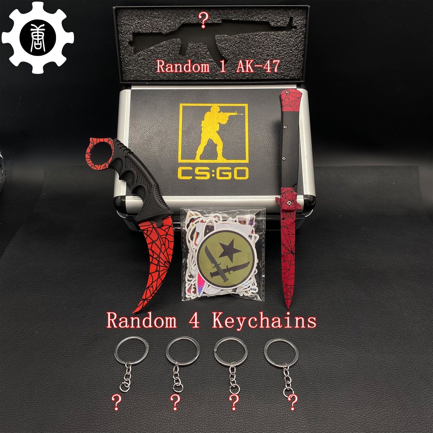 Crimson Web Skin Stiletto Knife Karambit Stickers Keychains Random AK Gift Box