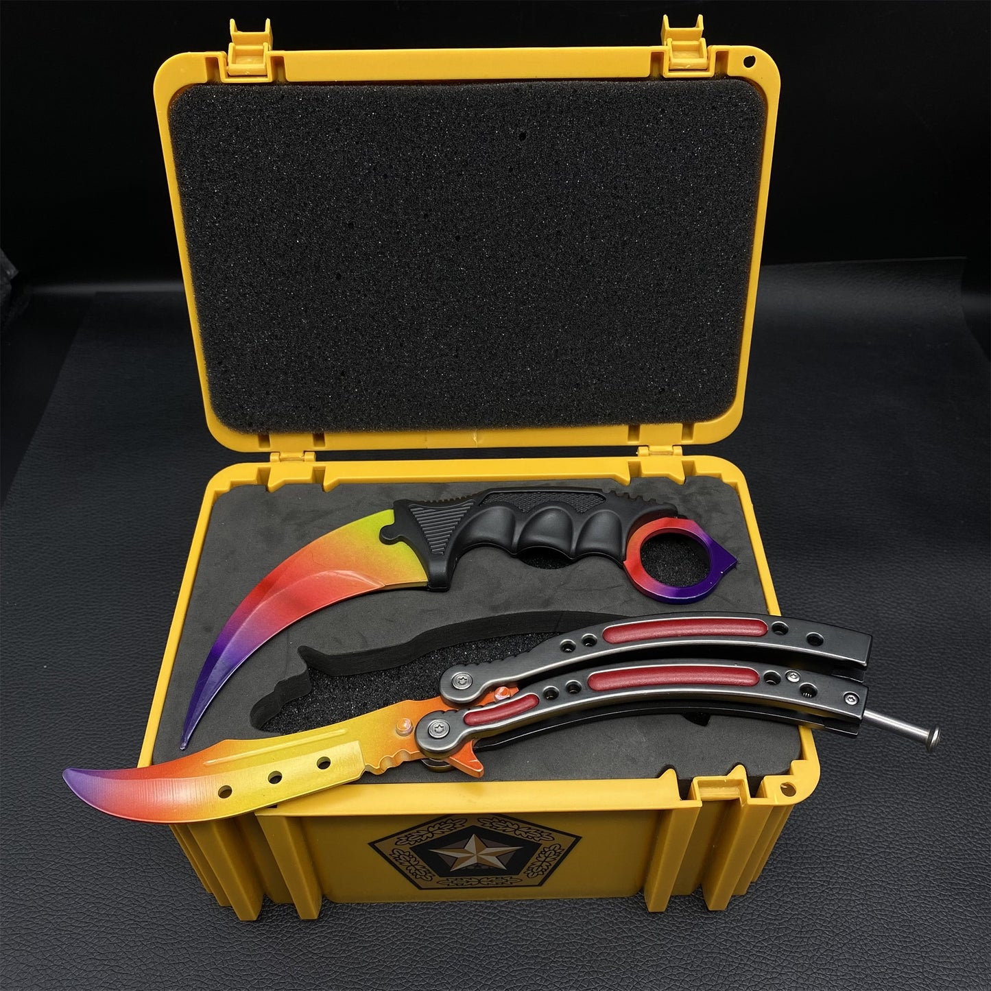 Fade Doppler Lore Case Hardened Gamma Case Balisong Karambit 2 in 1 Gift Box