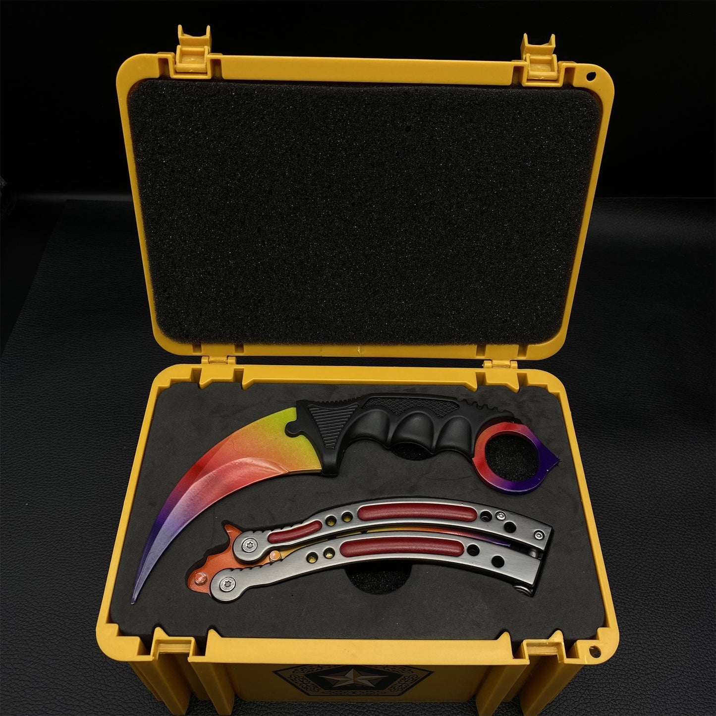 Fade Doppler Lore Case Hardened Gamma Case Balisong Karambit 2 in 1 Gift Box