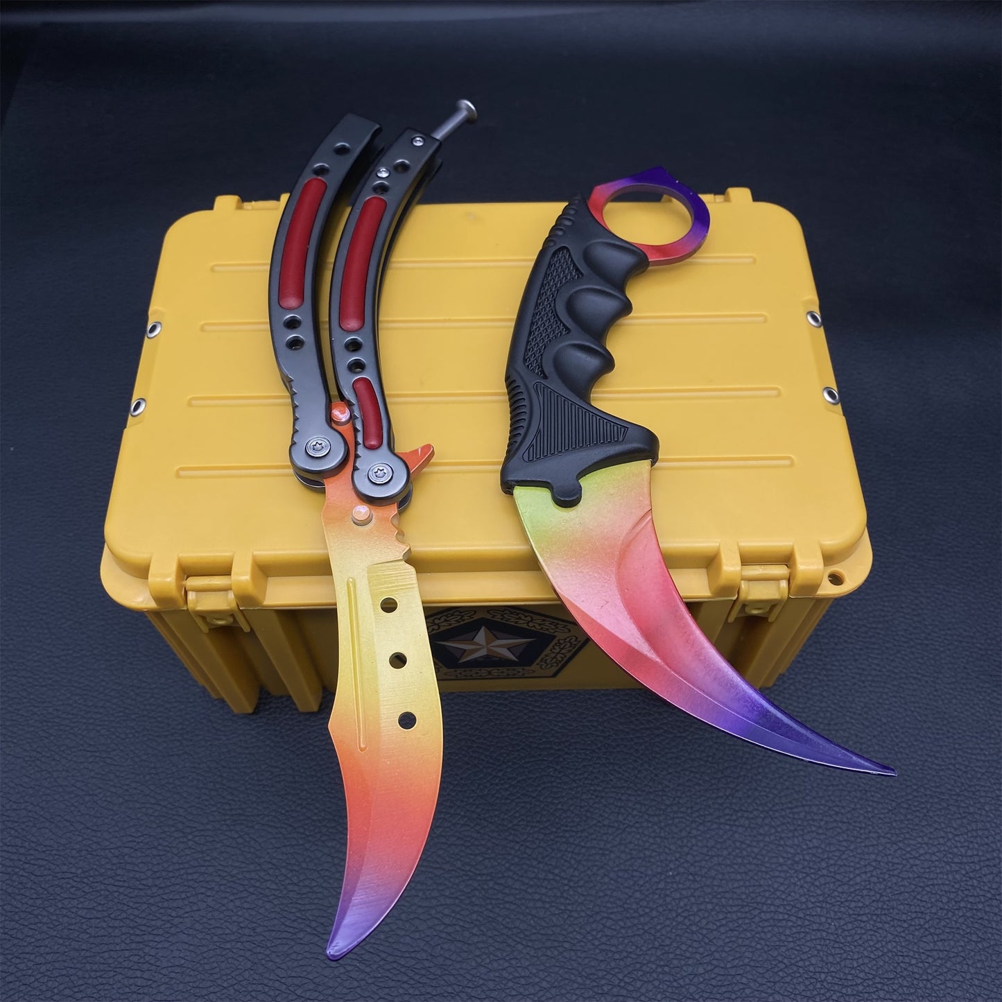 Fade Doppler Lore Case Hardened Gamma Case Balisong Karambit 2 in 1 Gift Box