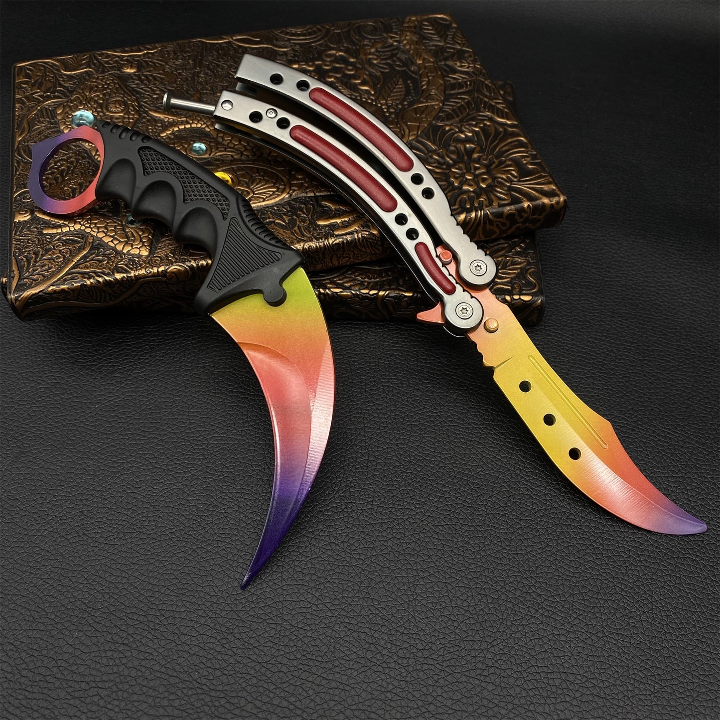 Fade Doppler Lore Case Hardened Gamma Case Balisong Karambit 2 in 1 Gift Box
