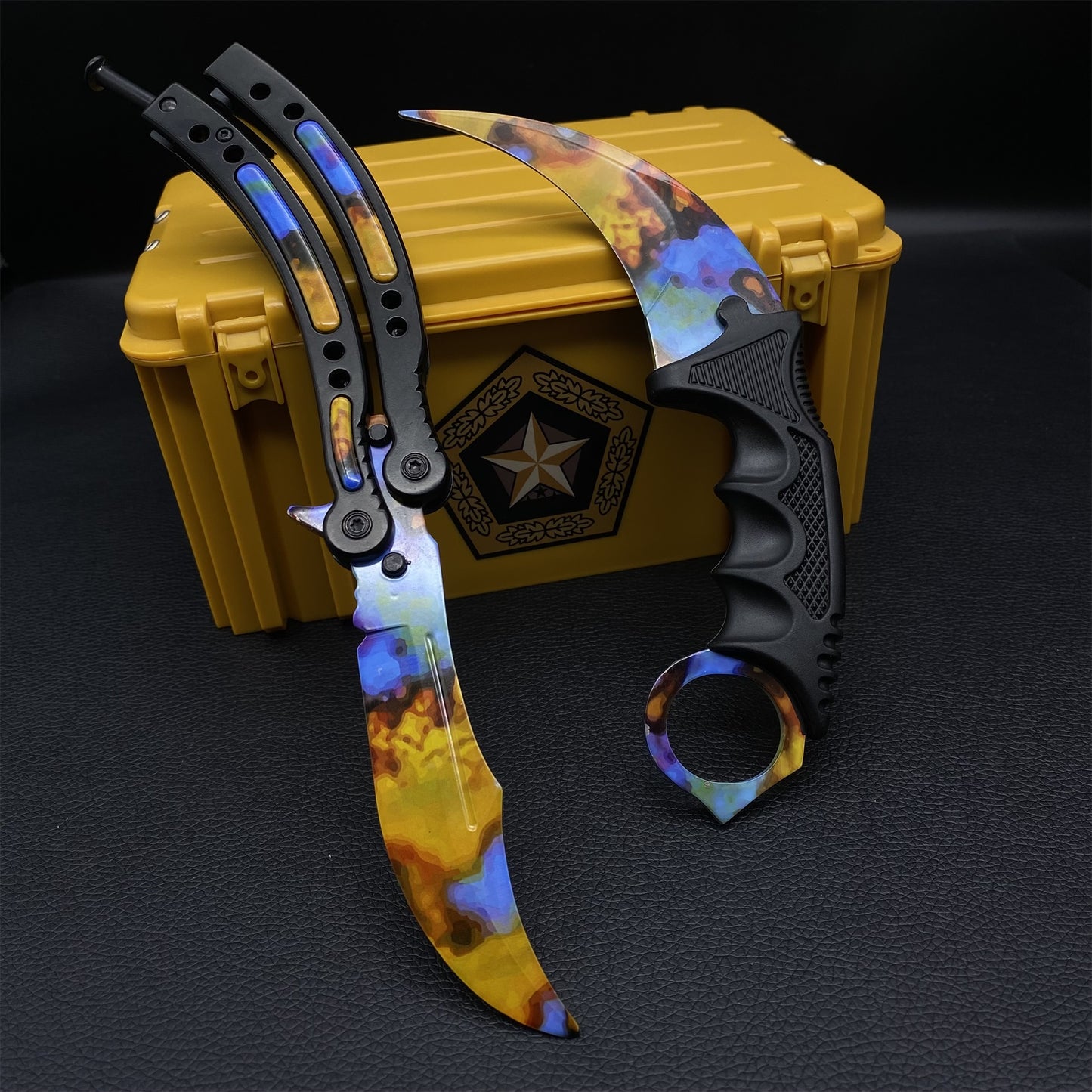 Fade Doppler Lore Case Hardened Gamma Case Balisong Karambit 2 in 1 Gift Box