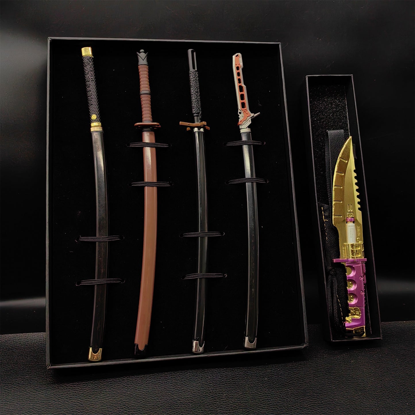 Cyberpunk Style Mini Katanas Jinchu Maru Black Unicorn Byakko Thermal Katana Errata Headhunter Knife 5 in 1 Pack