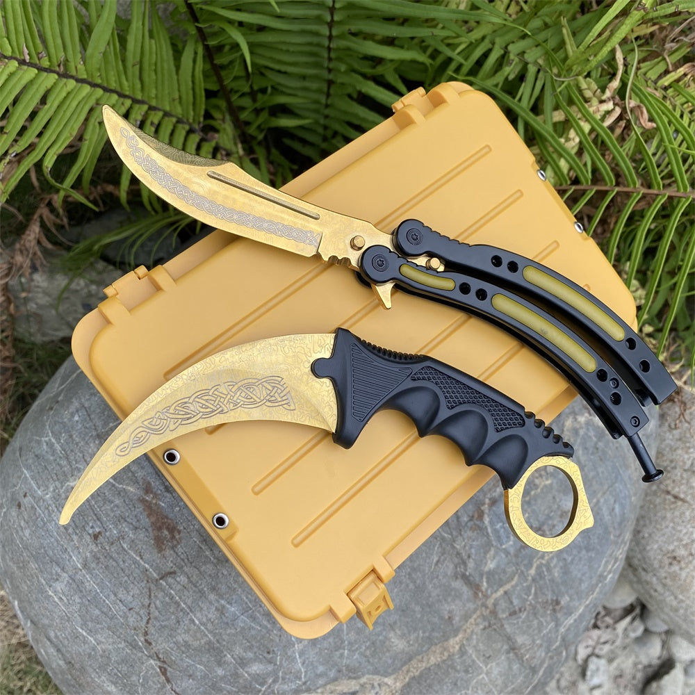 Lore Blunt Blade Karambit Trainer & Balisong Butterfly Knife Trainer 2 in 1 Pack Gift Box