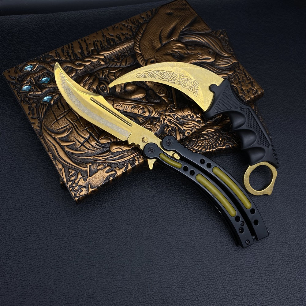 Lore Blunt Blade Karambit Trainer & Balisong Butterfly Knife Trainer 2 in 1 Pack Gift Box