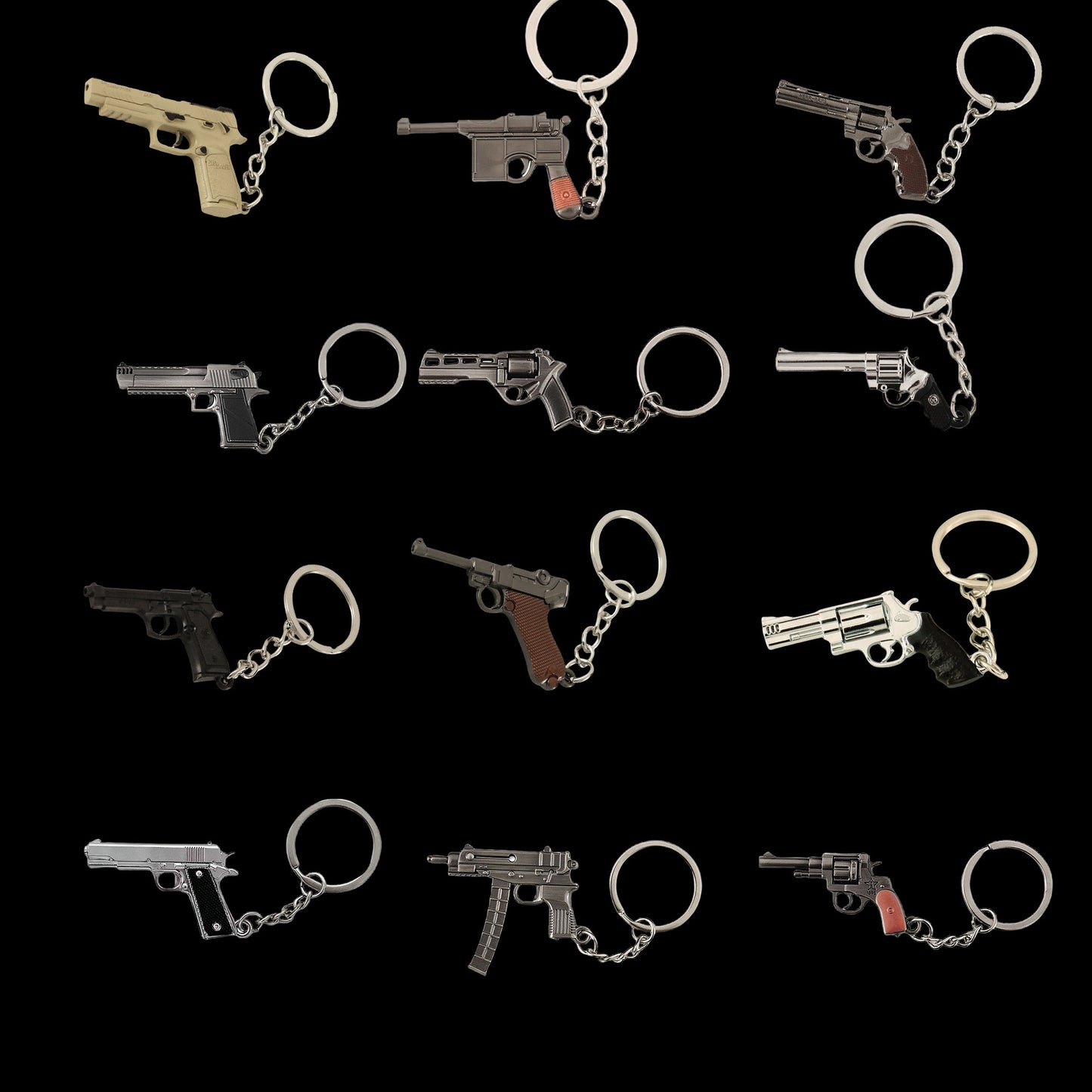 12 In 1 Metal World Famous Pistol Revolver Gun Keychain