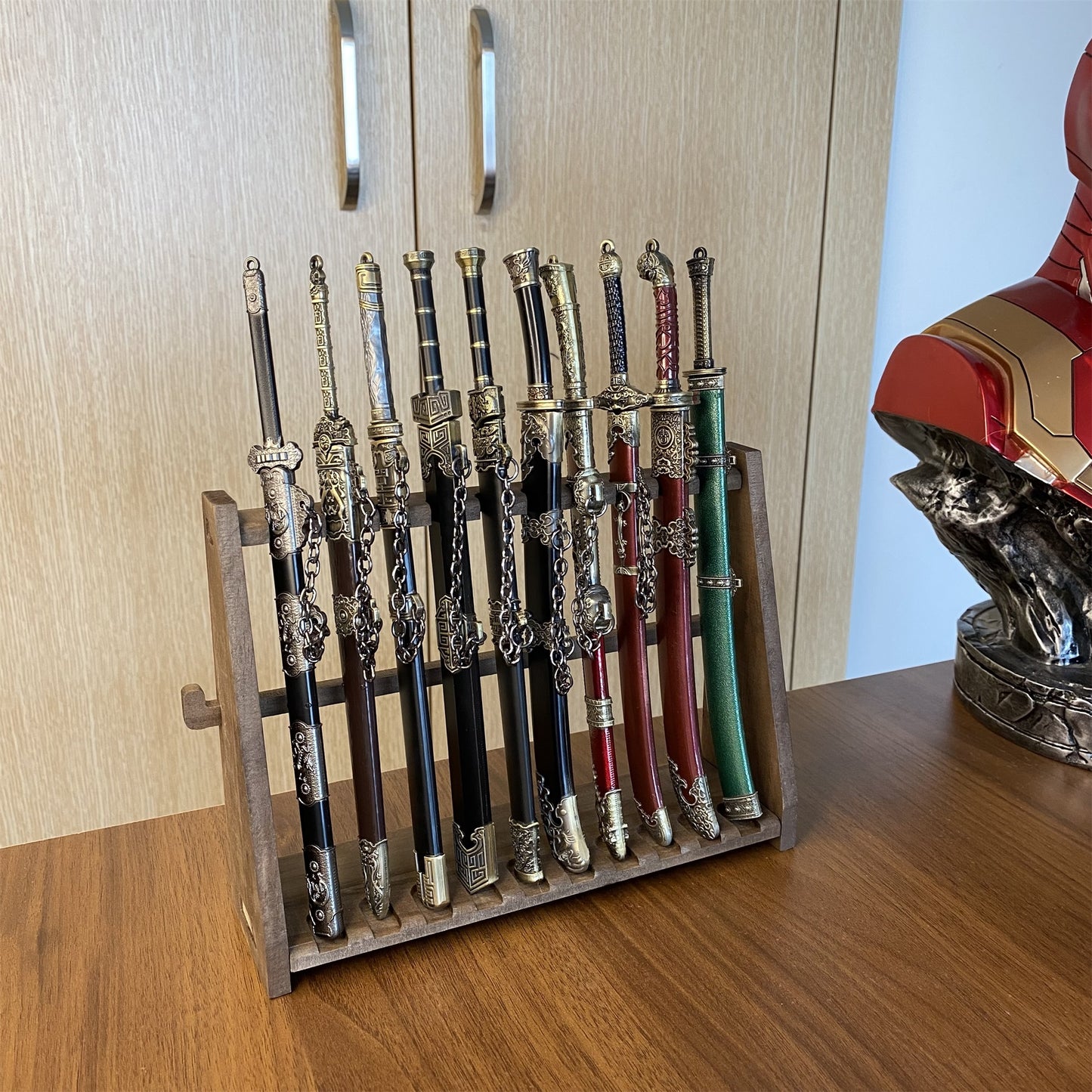 10-Layer Vertical Small Sword Small Long Handle Weapon Wood Display Holder Wooden Kit