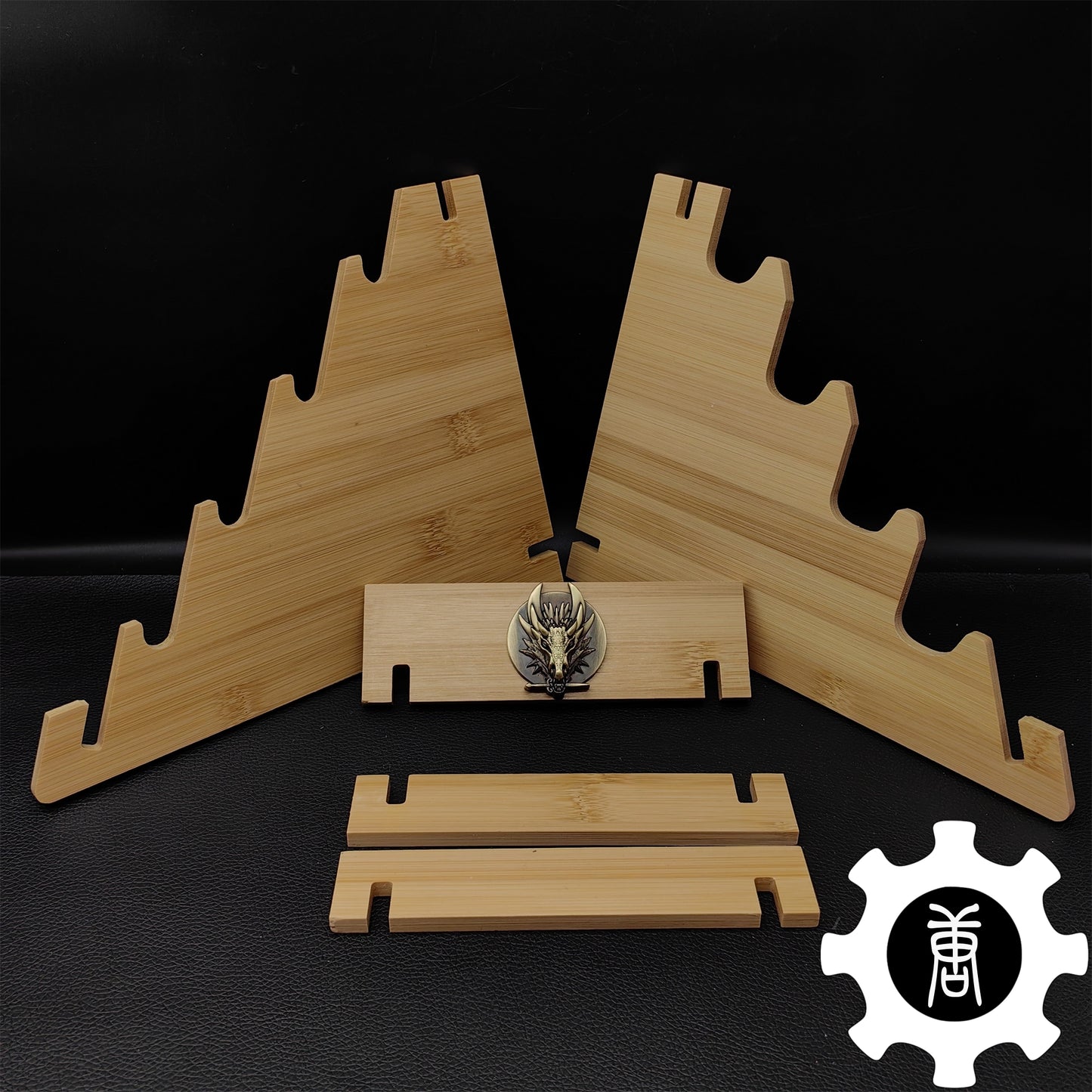 Dragon Head 4-Layer Wooden Holder Dagger Short Sword Display Stand