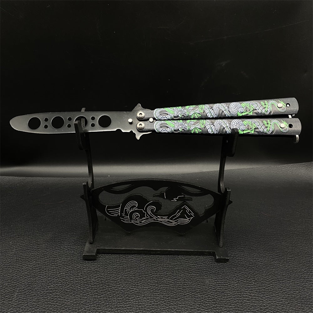 Stainless Steel Colorful 3D Dragon Sculpture Balisong Trainer Blunt Blade Butterfly Knife Trainer