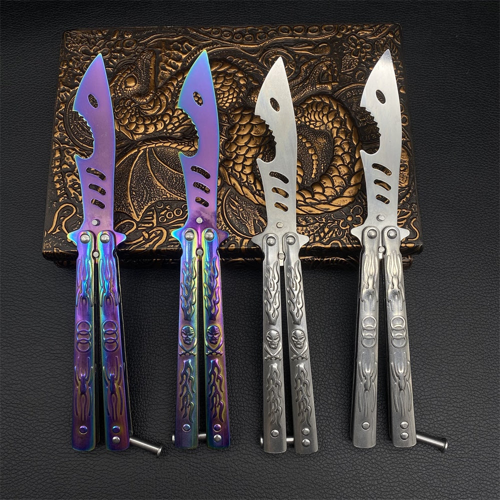 Stainless Steel Shark Head Balisong Trainer Bottle Opener Butterfly Knife Training
