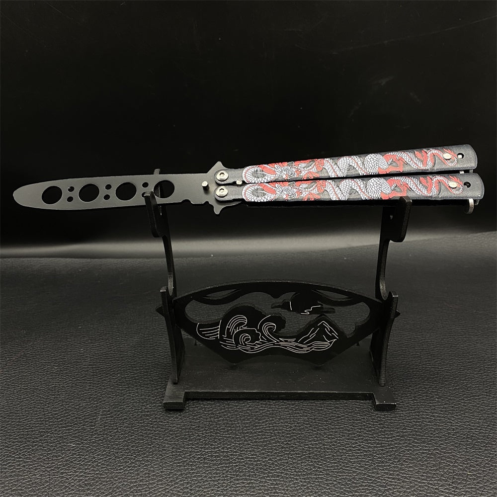 Stainless Steel Colorful 3D Dragon Sculpture Balisong Trainer Blunt Blade Butterfly Knife Trainer