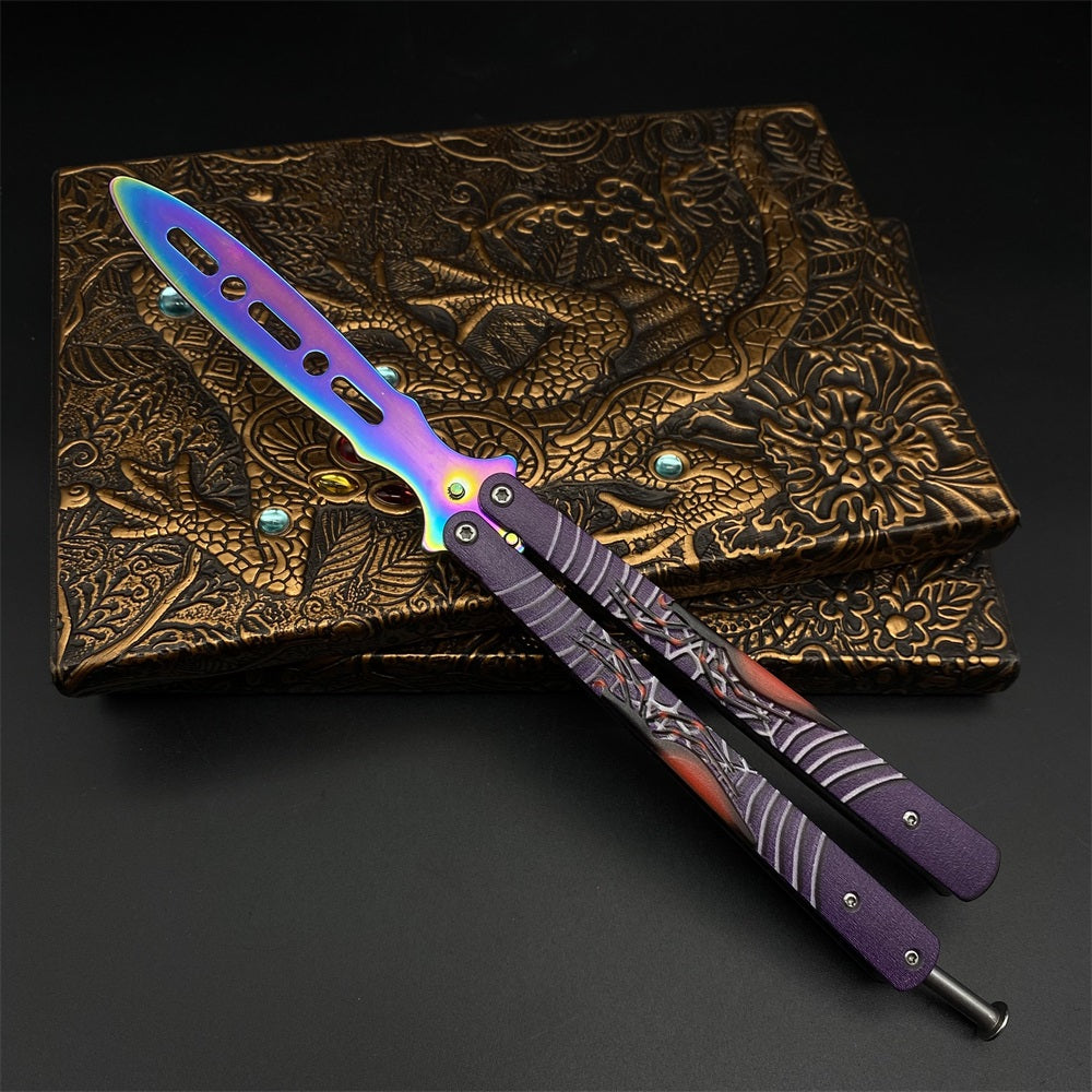 Blunt Blade Stainless Steel 3D Spider Relief Balisong Butterfly Knife Trainer