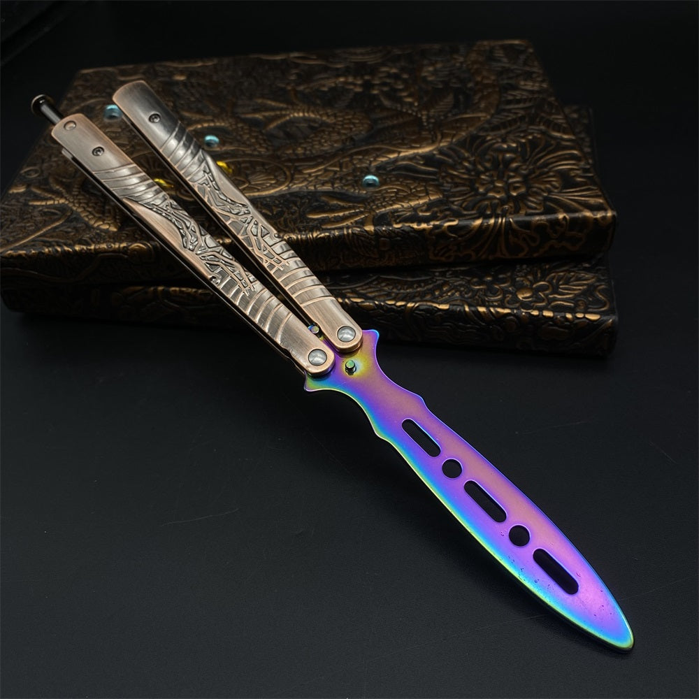 Blunt Blade Stainless Steel 3D Spider Relief Balisong Butterfly Knife Trainer