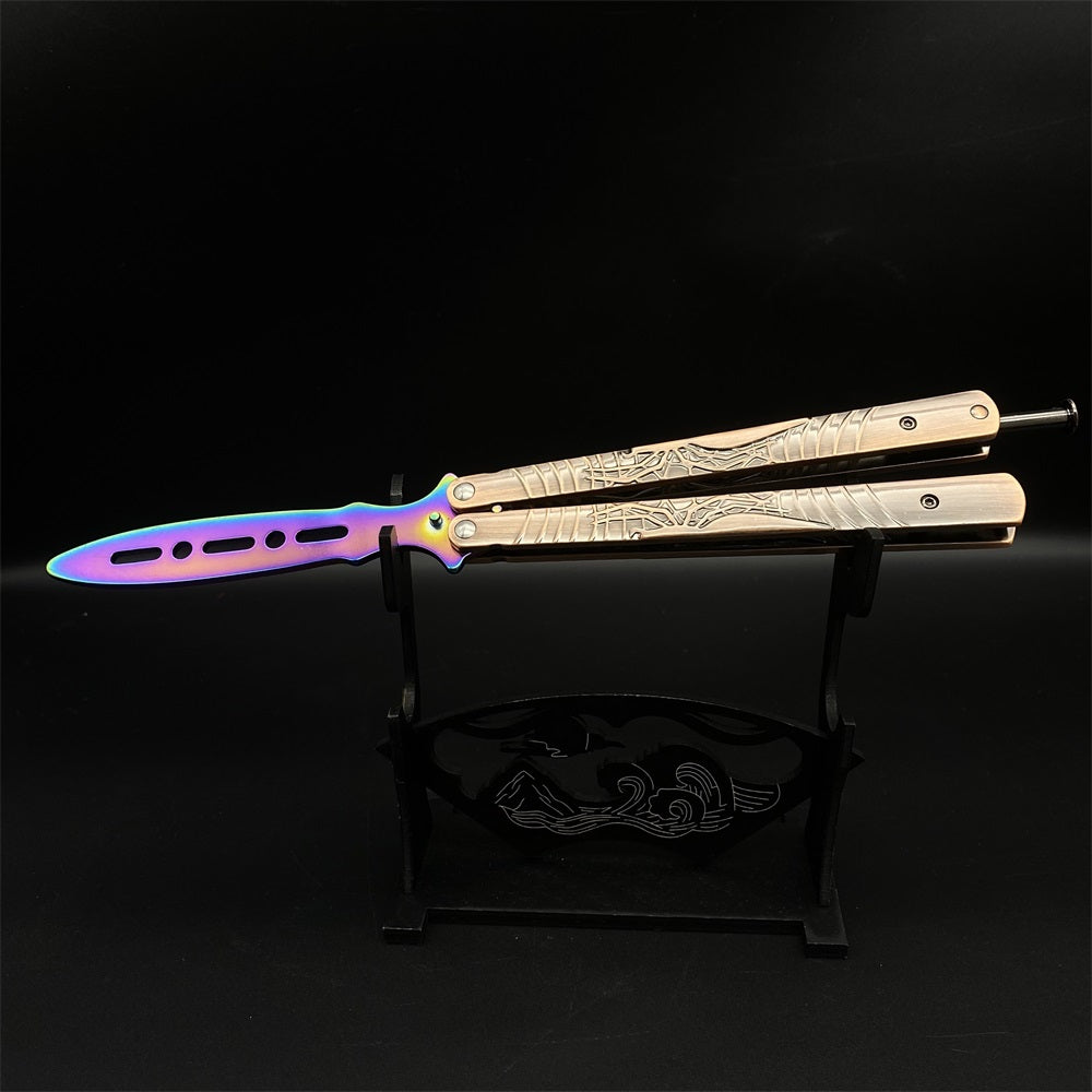 Blunt Blade Stainless Steel 3D Spider Relief Balisong Butterfly Knife Trainer