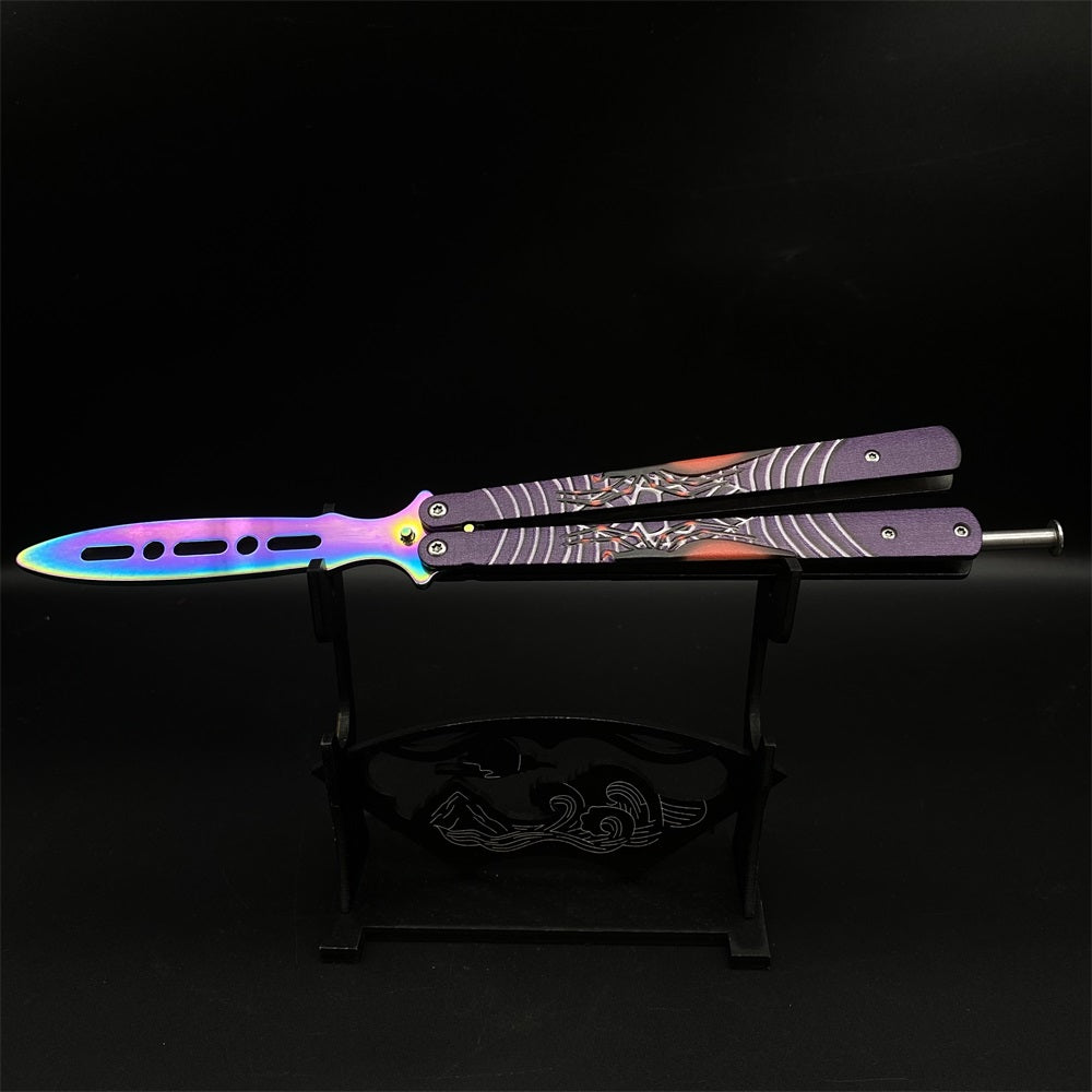 Blunt Blade Stainless Steel 3D Spider Relief Balisong Butterfly Knife Trainer