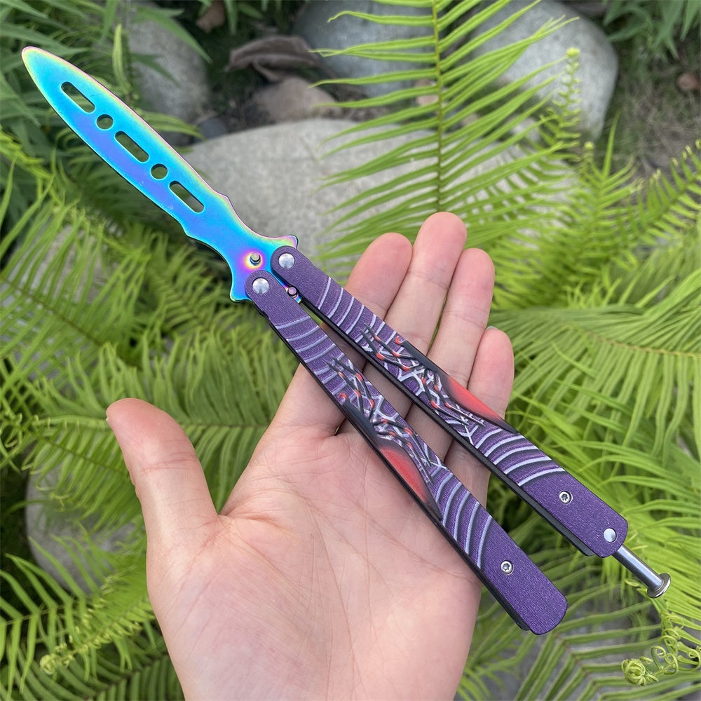 Blunt Blade Stainless Steel 3D Spider Relief Balisong Butterfly Knife Trainer