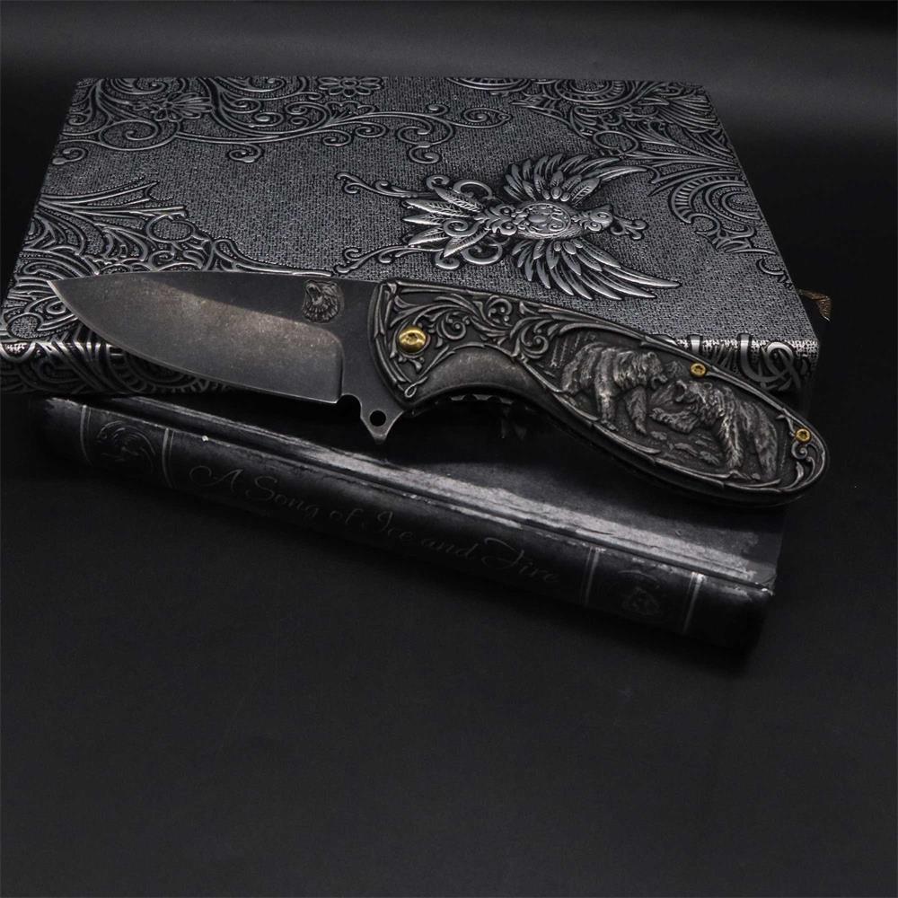 Brown Bear 3D Relief Folding Knife