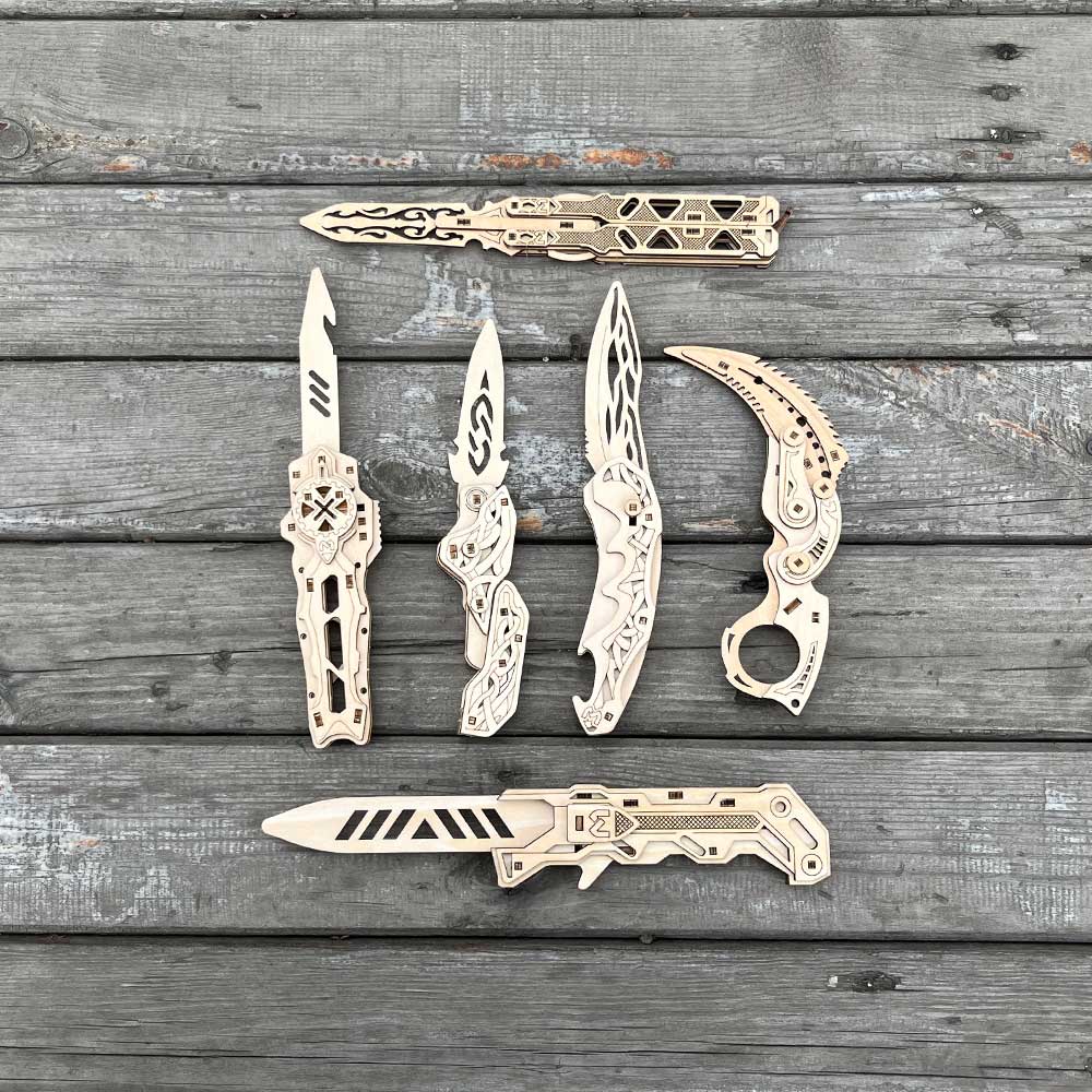 6 Cool Wooden Knife Model Kit 3D Blade Puzzle Toy
